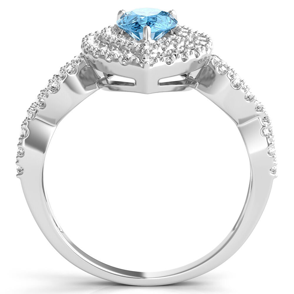 Blue Topaz Ring with Lab Created White Sapphires in Sterling Silver