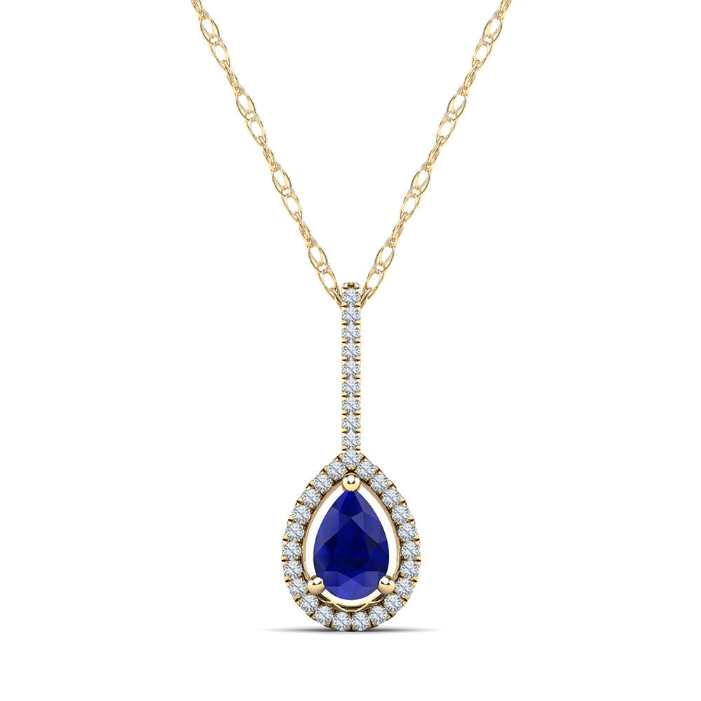 Pear-Shaped Blue Sapphire & Diamond Pendant in 14K Yellow Gold