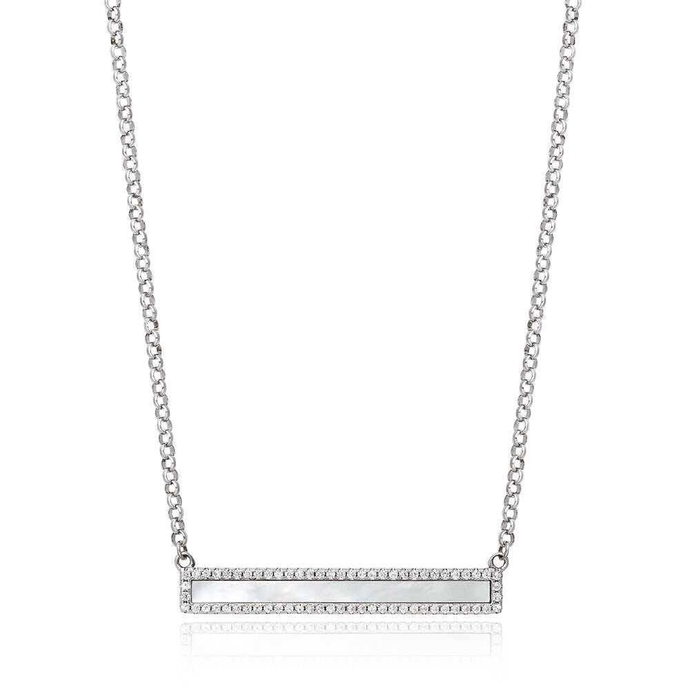 Mother of Pearl & Lab Created White Sapphire Bar Necklace in Sterling Silver