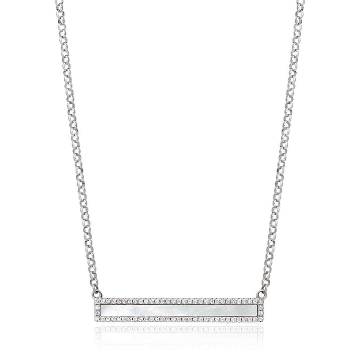 Mother of Pearl & Lab Created White Sapphire Bar Necklace in Sterling Silver