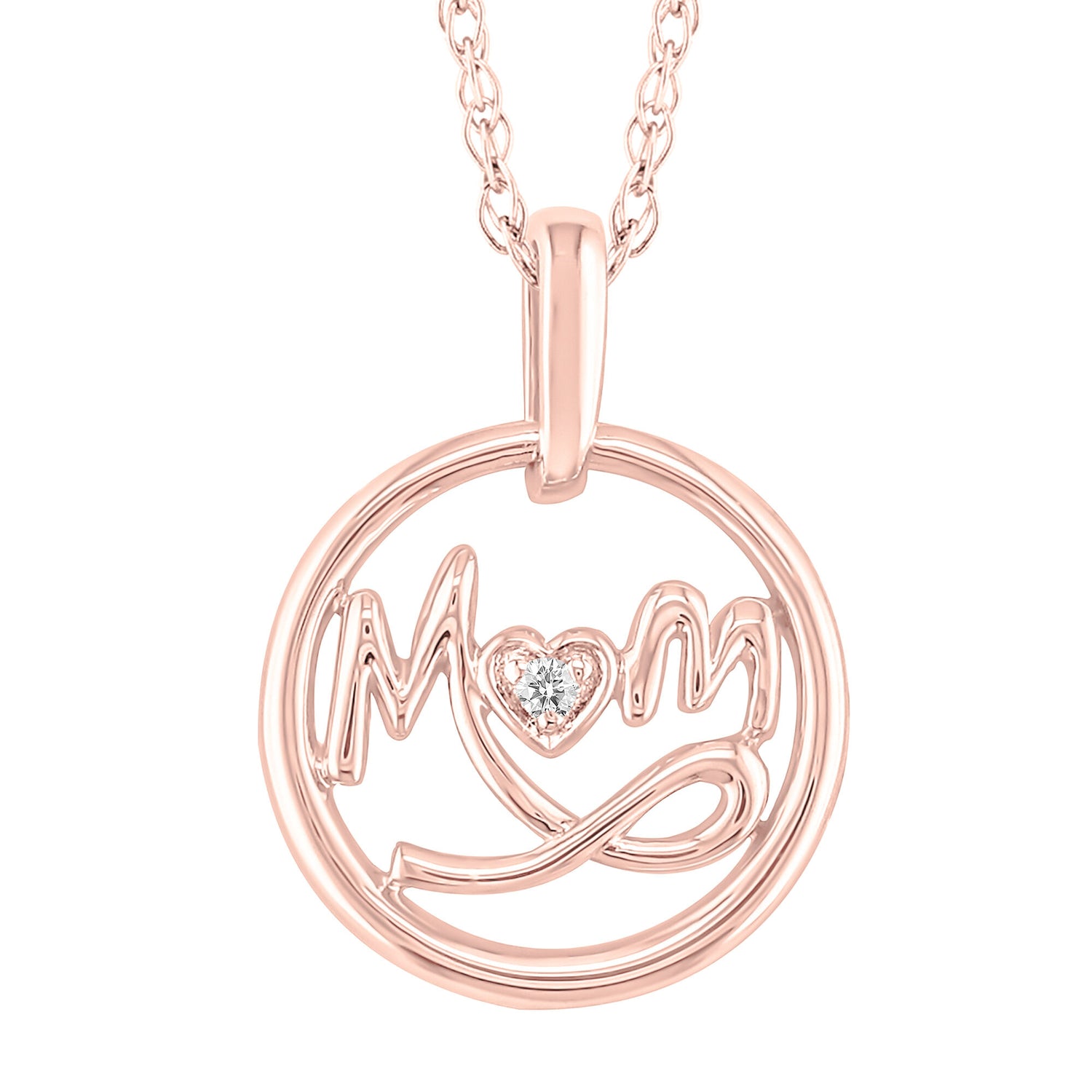 Diamond "Mom" Pendant in 10K Rose Gold
