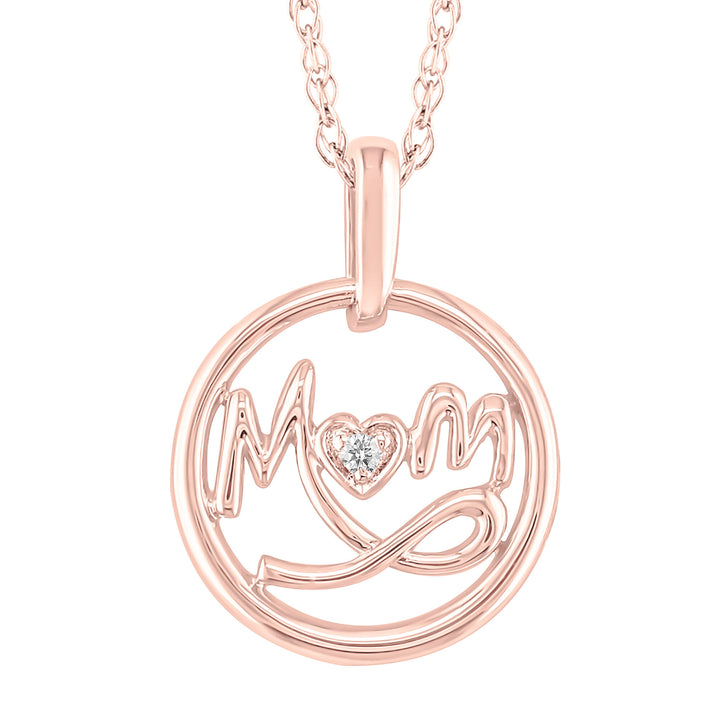 Diamond "Mom" Pendant in 10K Rose Gold