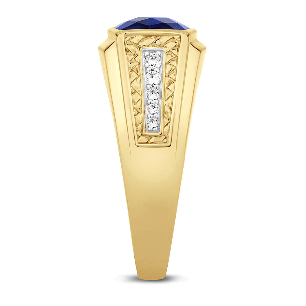 Lab Created Blue Sapphire and Diamond Ring in 10K Yellow Gold (1/7 ct. tw.)