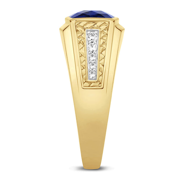 Lab Created Blue Sapphire and Diamond Ring in 10K Yellow Gold (1/7 ct. tw.)