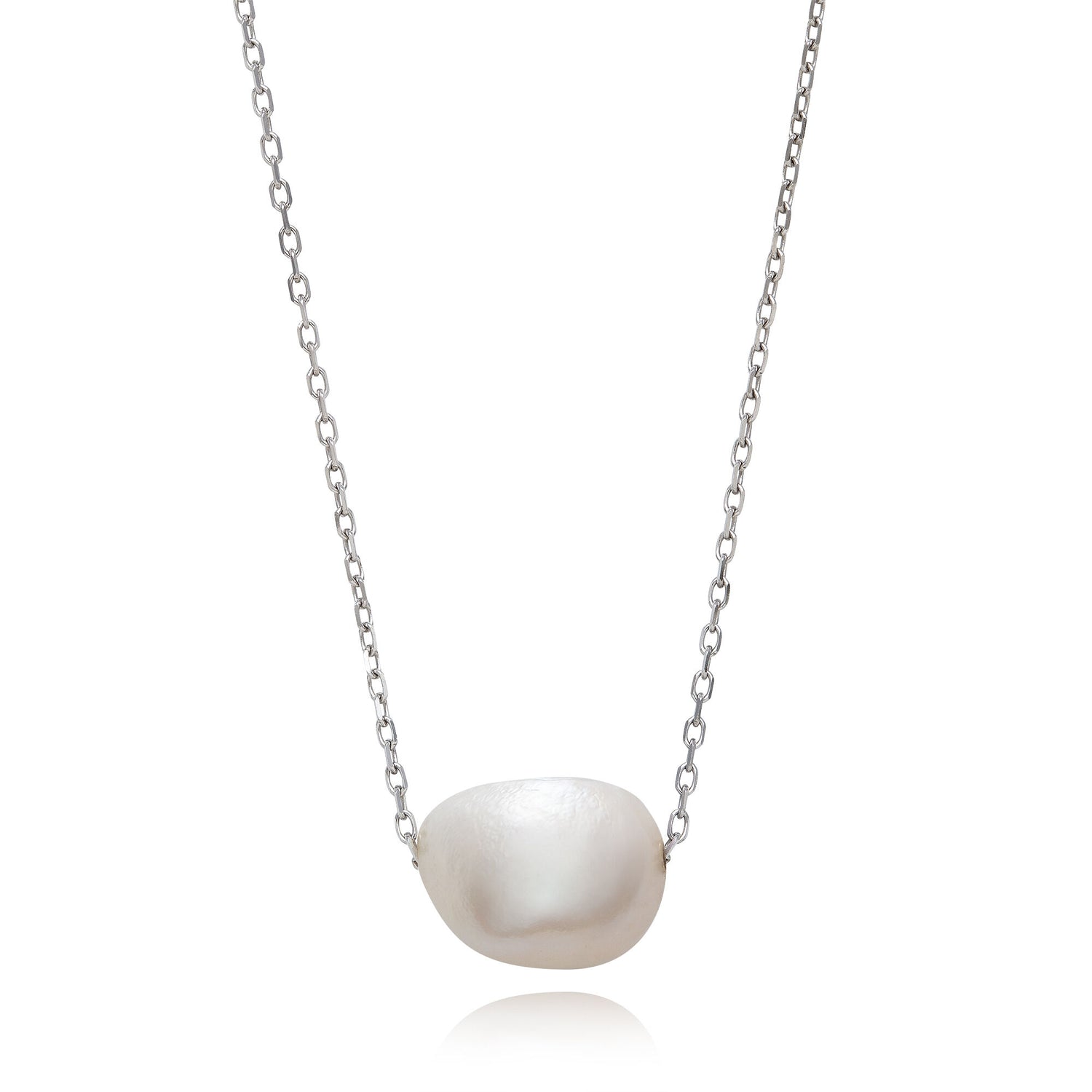 Baroque-Shaped Pearl Necklace in Sterling Silver