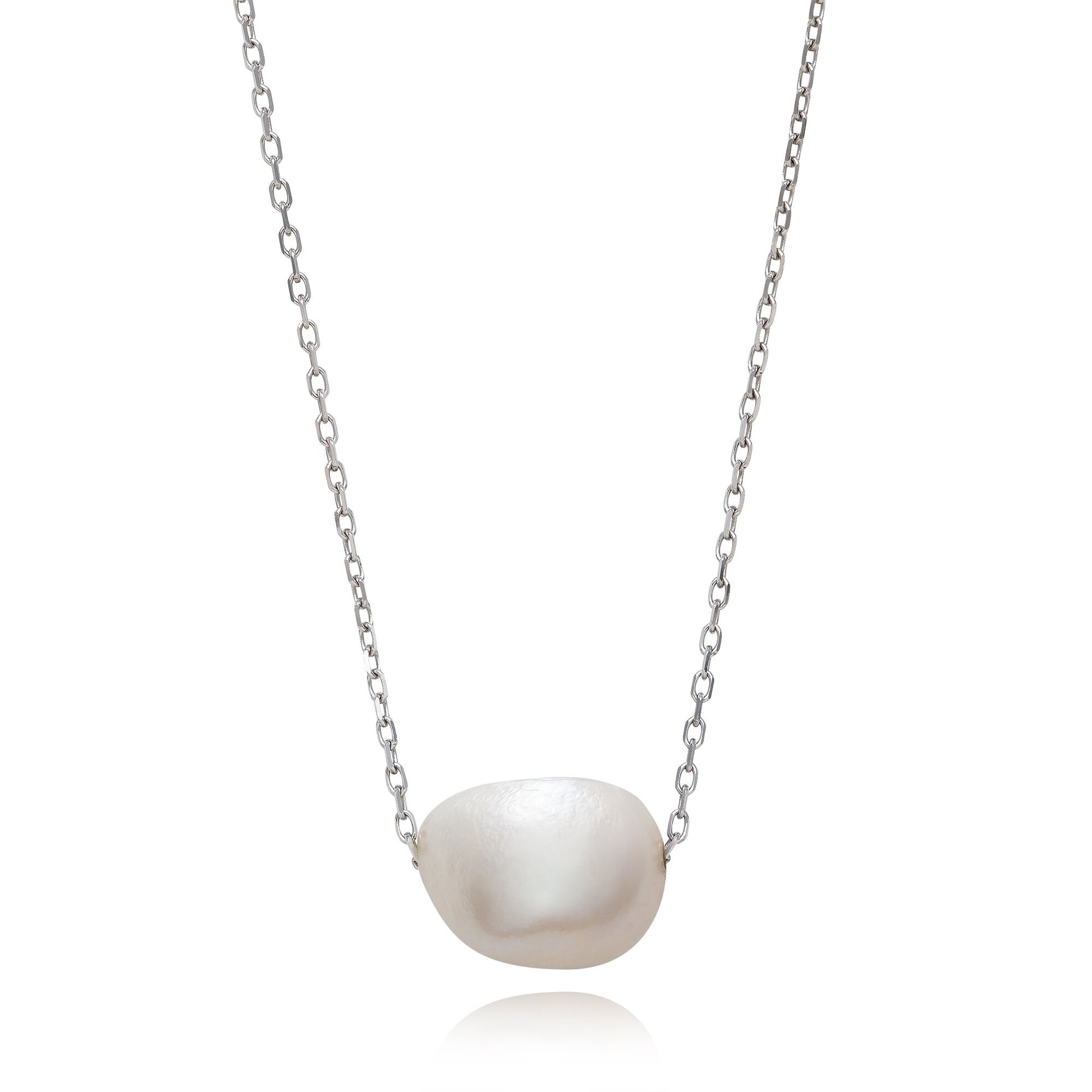 Baroque-Shaped Pearl Necklace in Sterling Silver