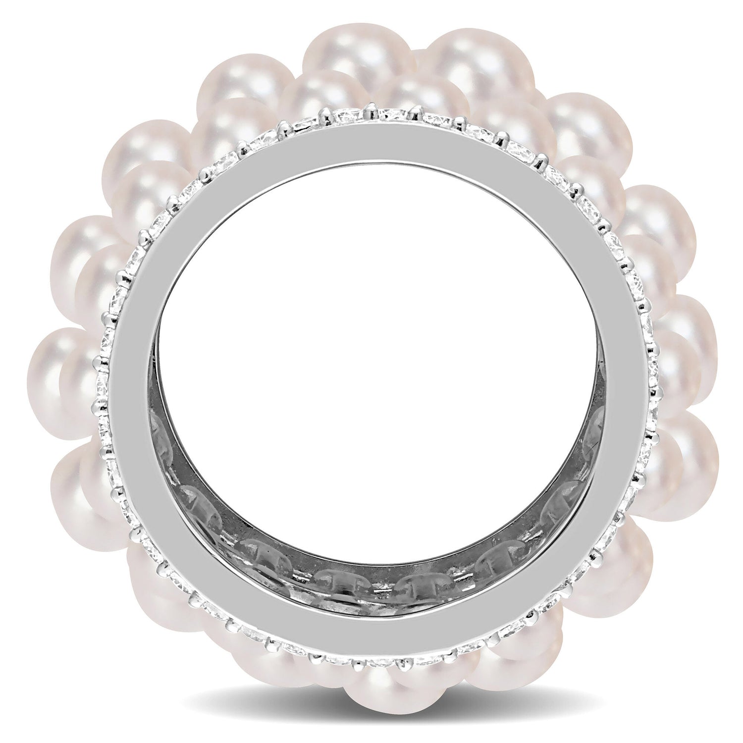 Pearl and Lab-Created White Sapphire Ring in Sterling Silver