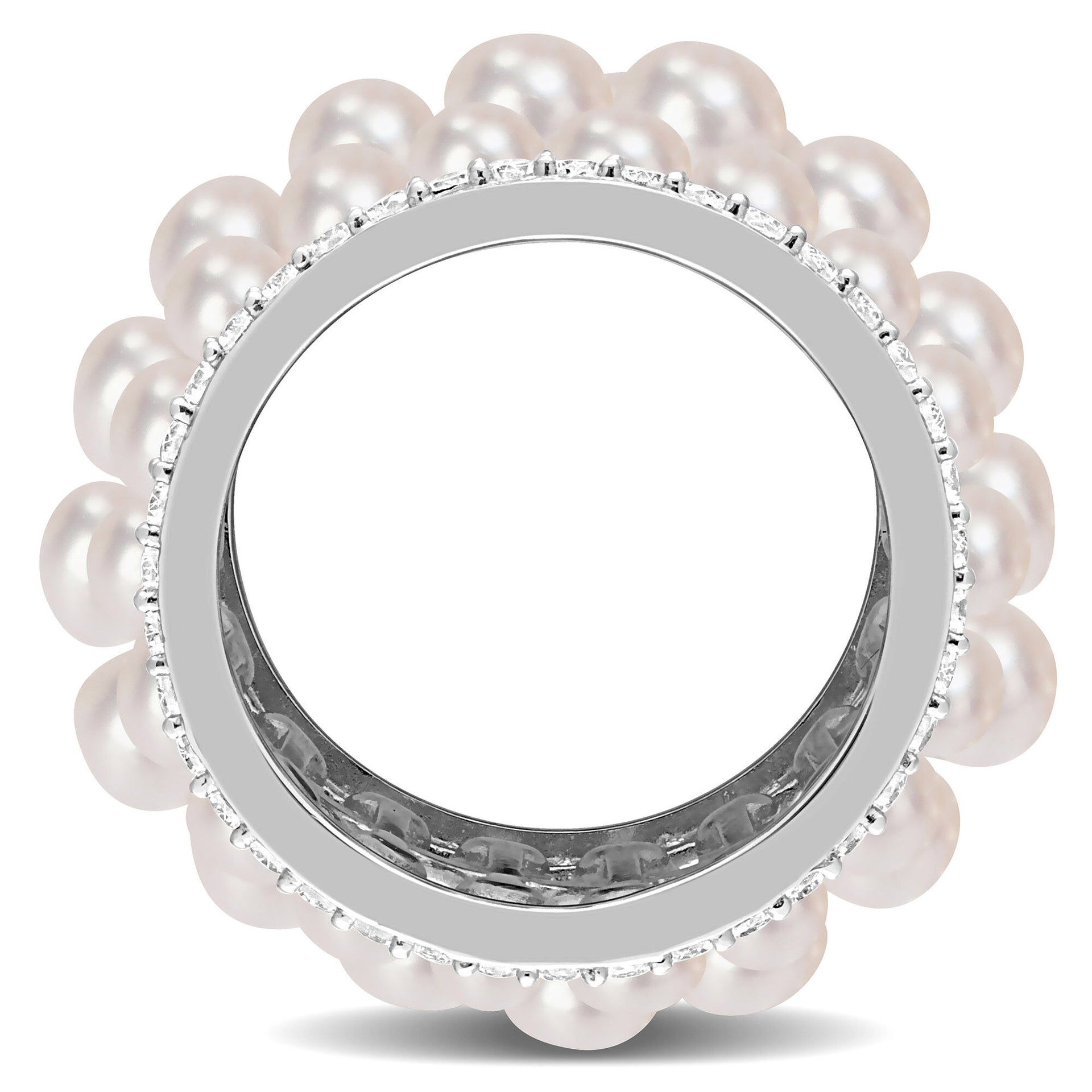 Pearl and Lab-Created White Sapphire Ring in Sterling Silver