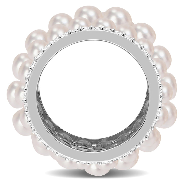Pearl and Lab-Created White Sapphire Ring in Sterling Silver