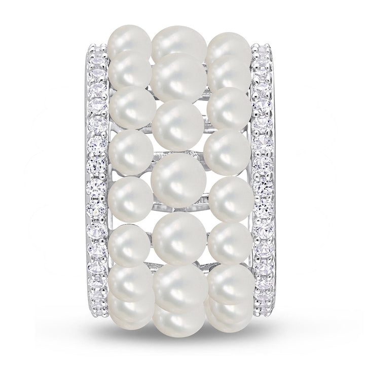 Pearl and Lab-Created White Sapphire Ring in Sterling Silver