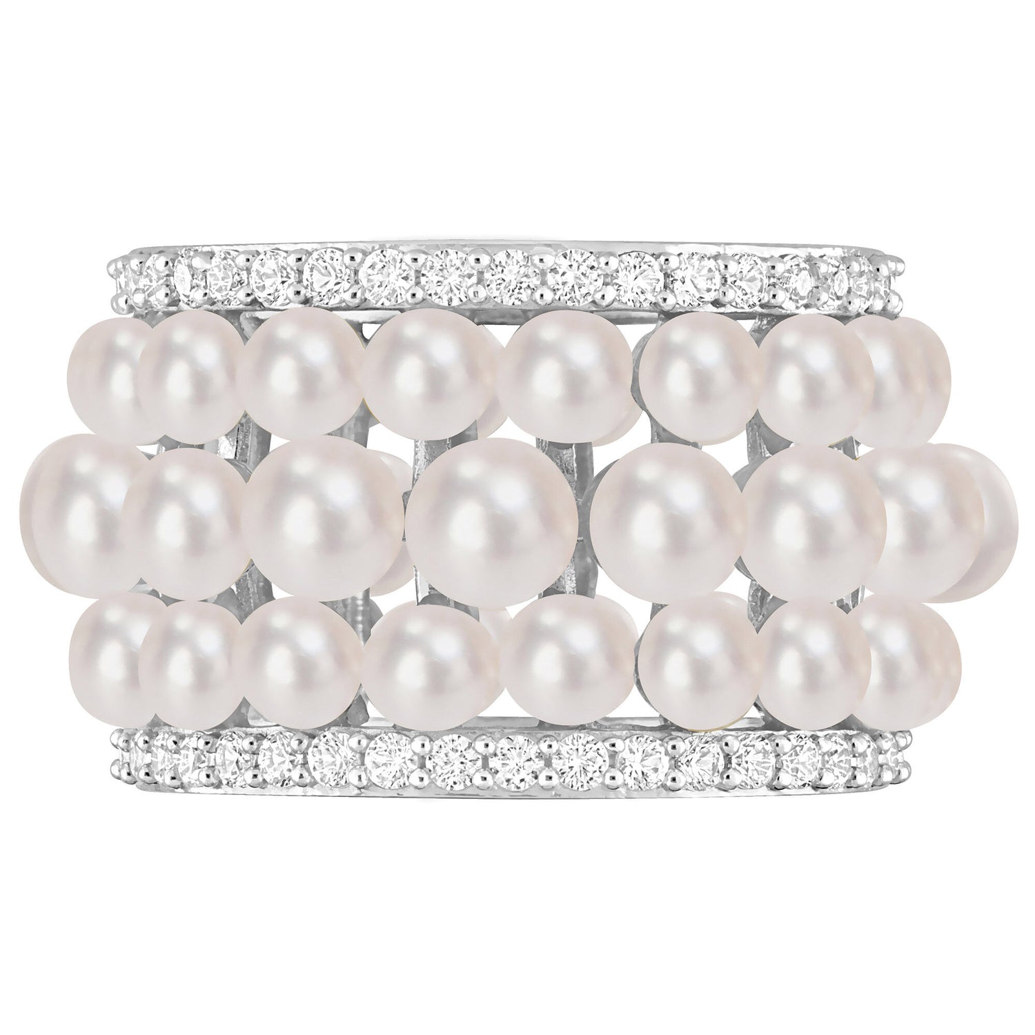 Pearl and Lab-Created White Sapphire Ring in Sterling Silver