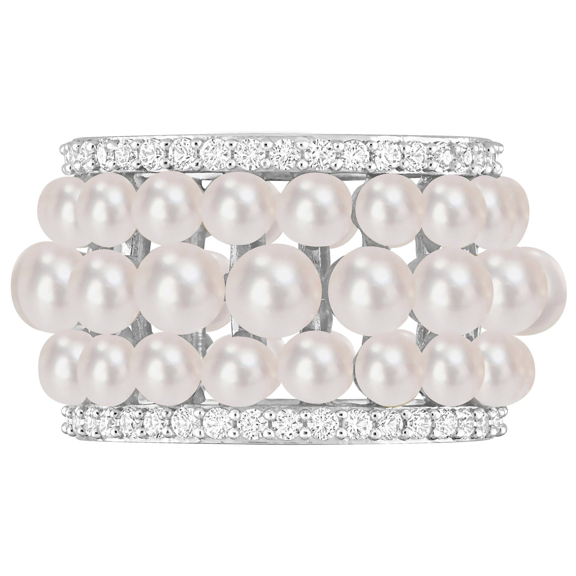 Pearl and Lab-Created White Sapphire Ring in Sterling Silver