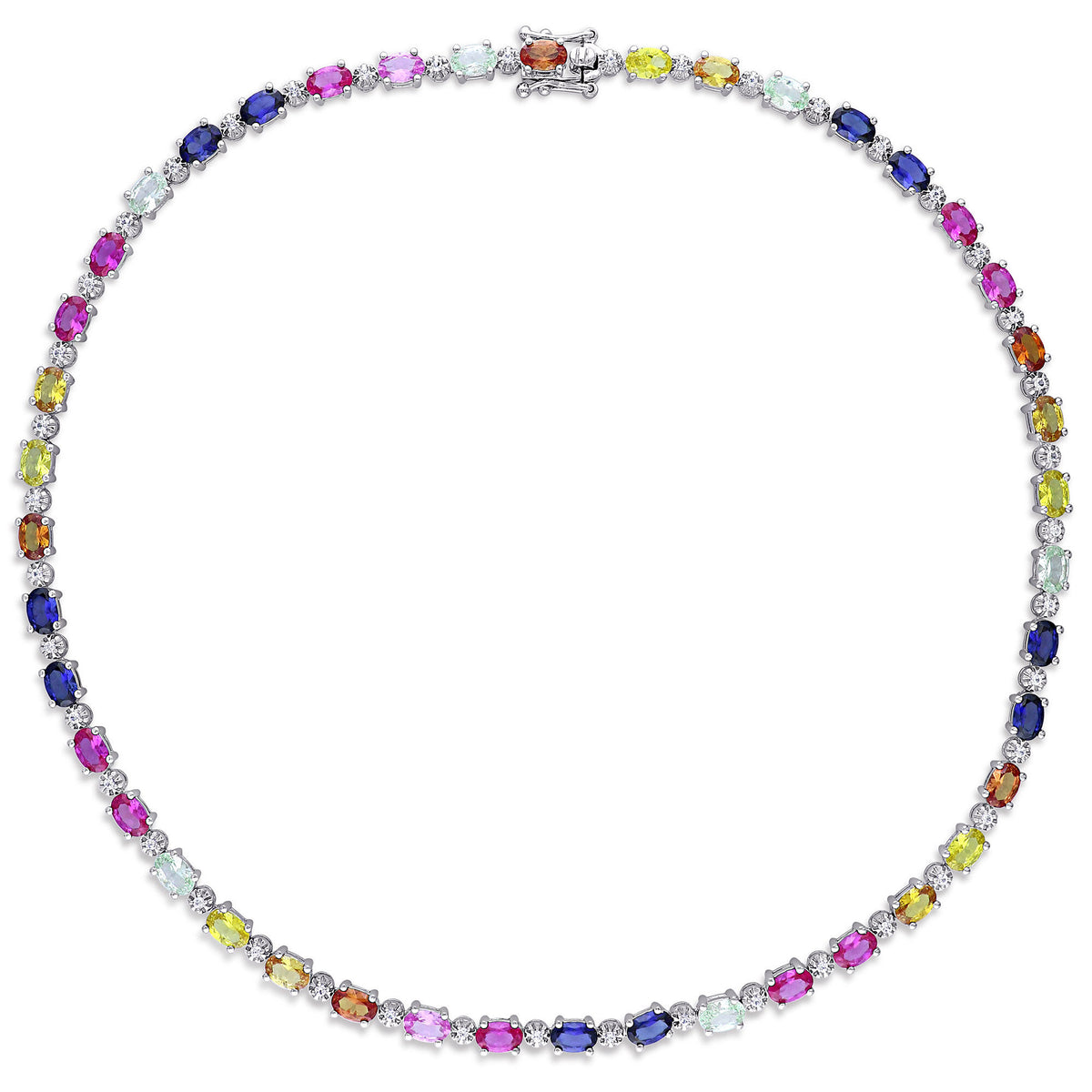 Lab Created Multi-Color Sapphire Tennis Necklace in Sterling Silver