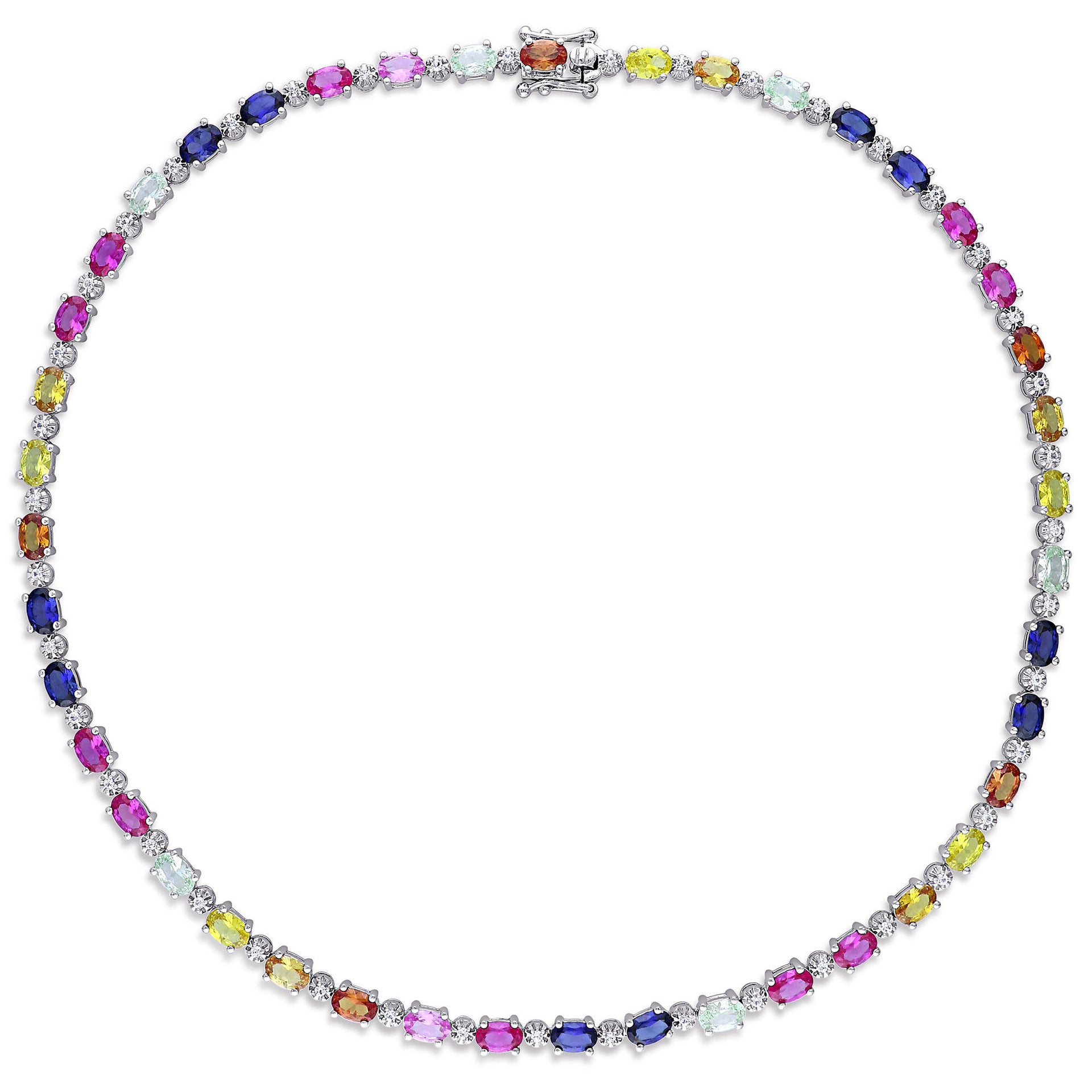 Lab Created Multi-Color Sapphire Tennis Necklace in Sterling Silver
