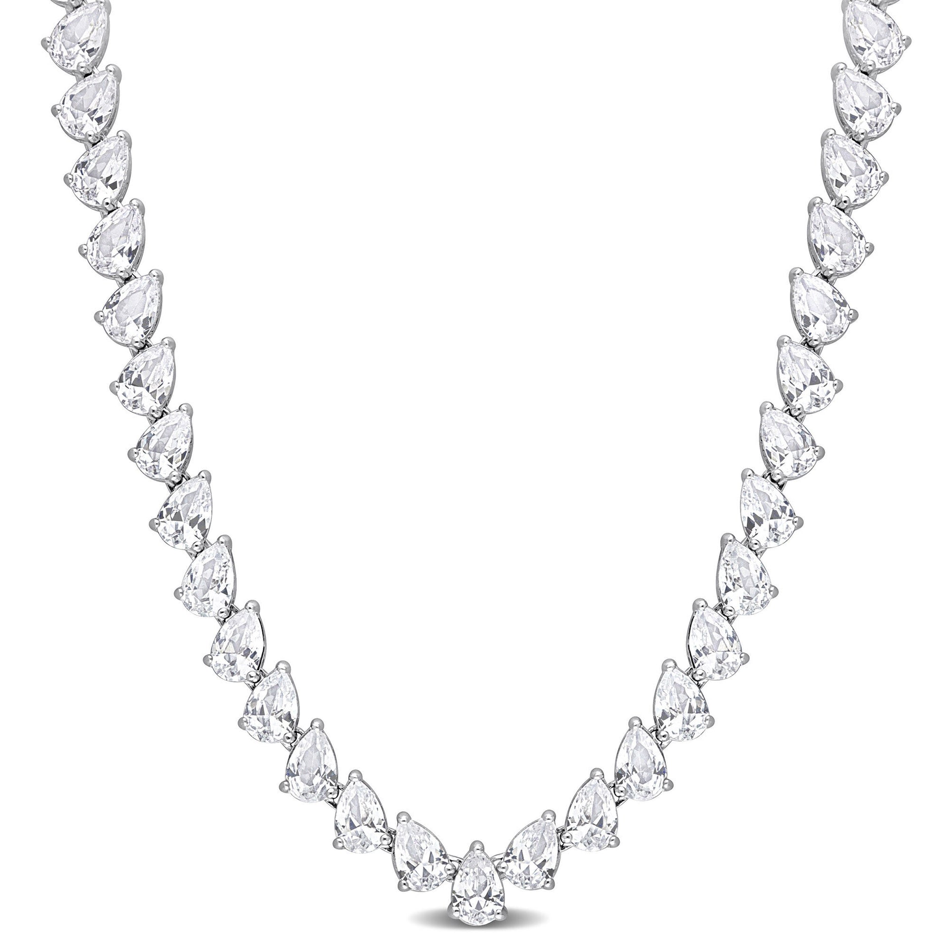 Lab Created Pear-Shaped White Sapphire Necklace in Sterling Silver