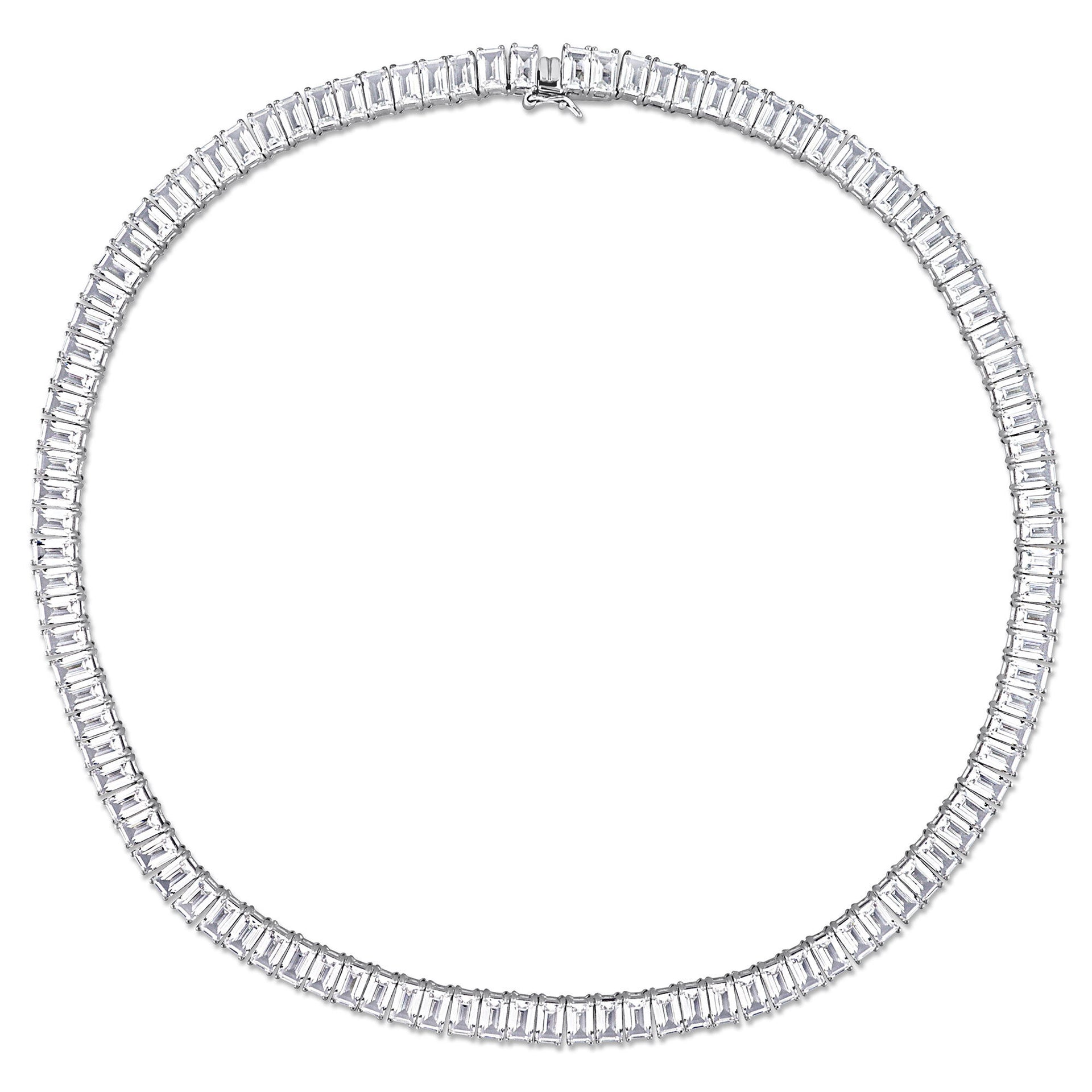 Lab Created Baguette-Shaped White Sapphire Necklace in Sterling Silver