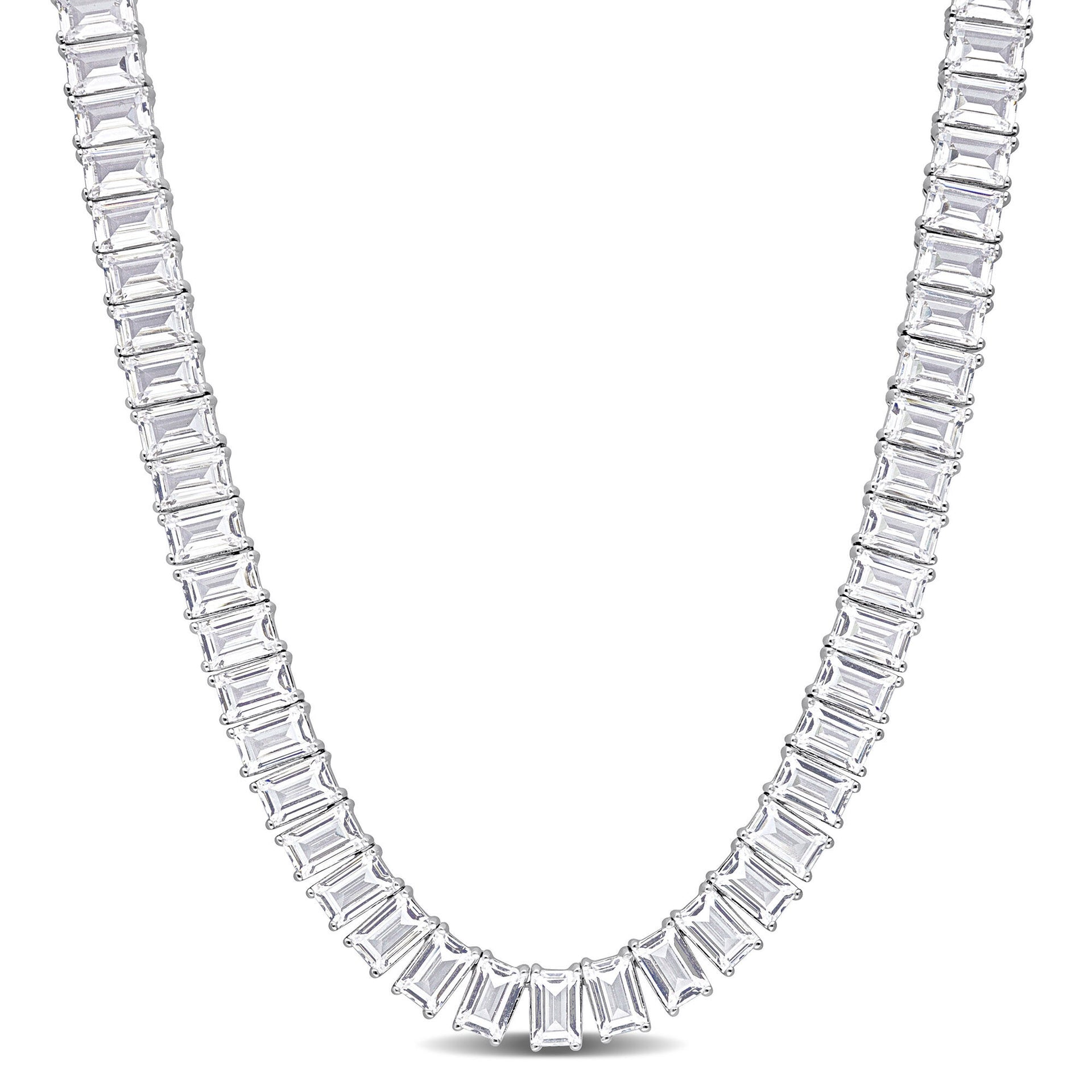 Lab Created Baguette-Shaped White Sapphire Necklace in Sterling Silver