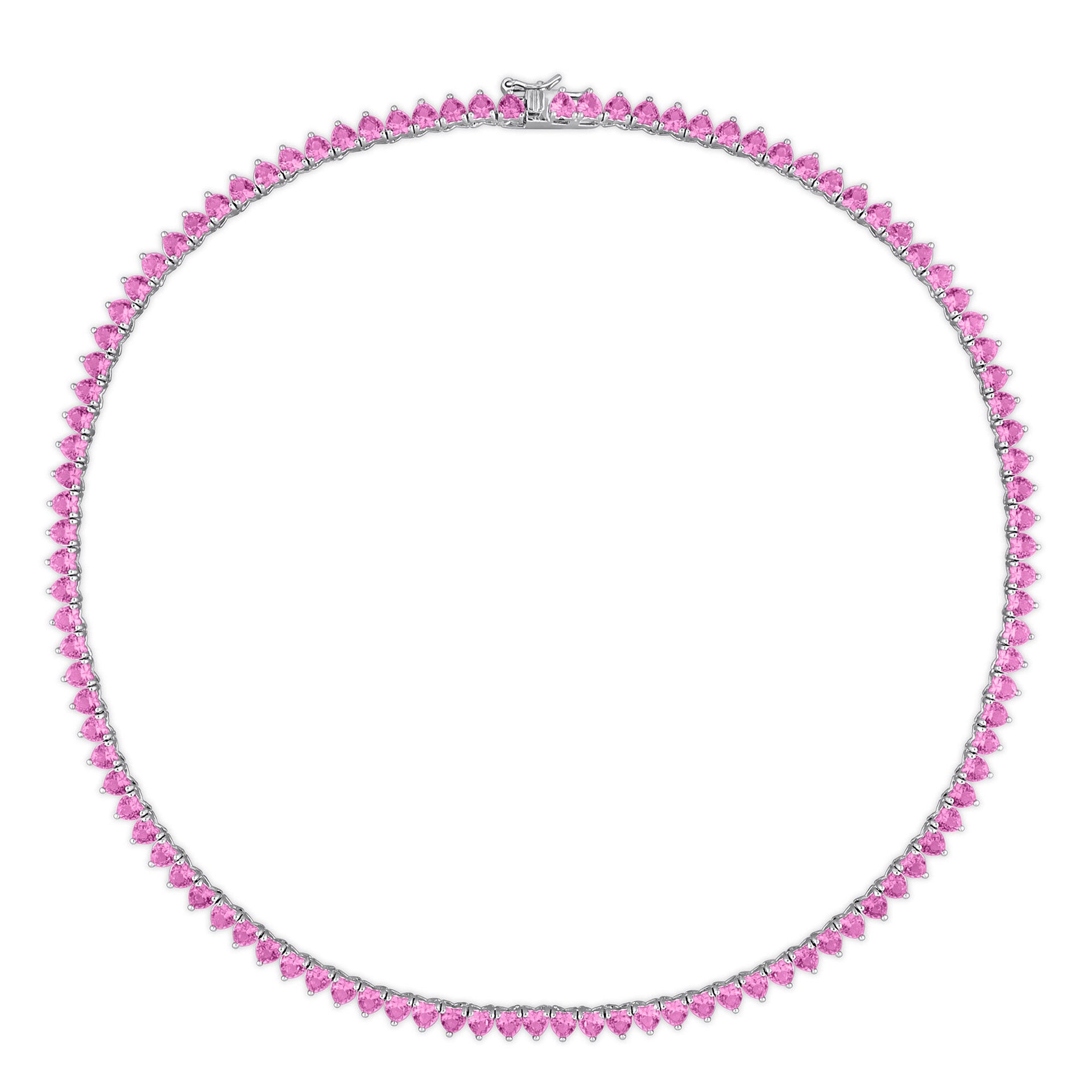 Lab Created Pink Sapphire Heart-Shaped Tennis Necklace