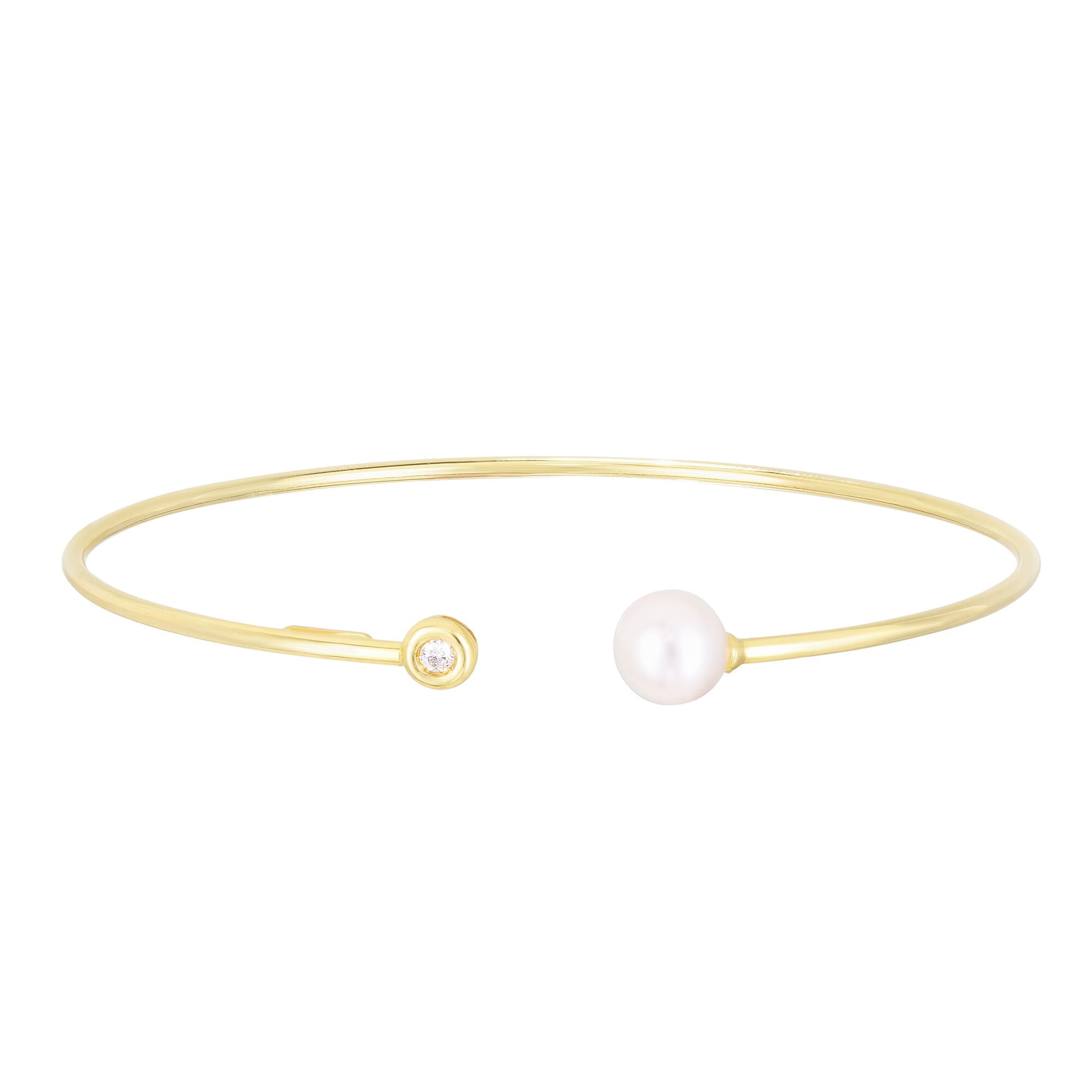 Akoya Pearl & Diamond Cuff Bracelet in 14K Yellow Gold