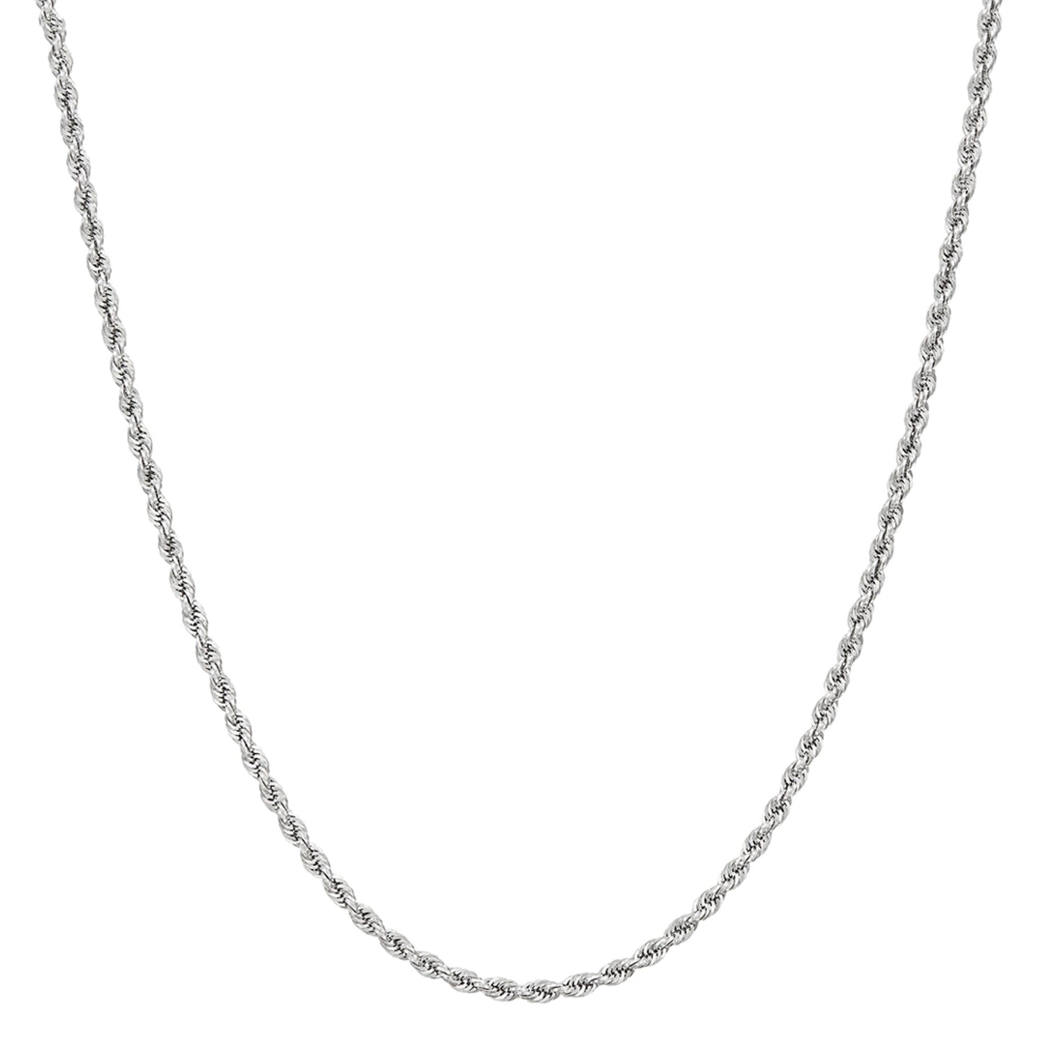 Glitter Rope Chain Necklace in 14K White Gold, 2mm, 18”