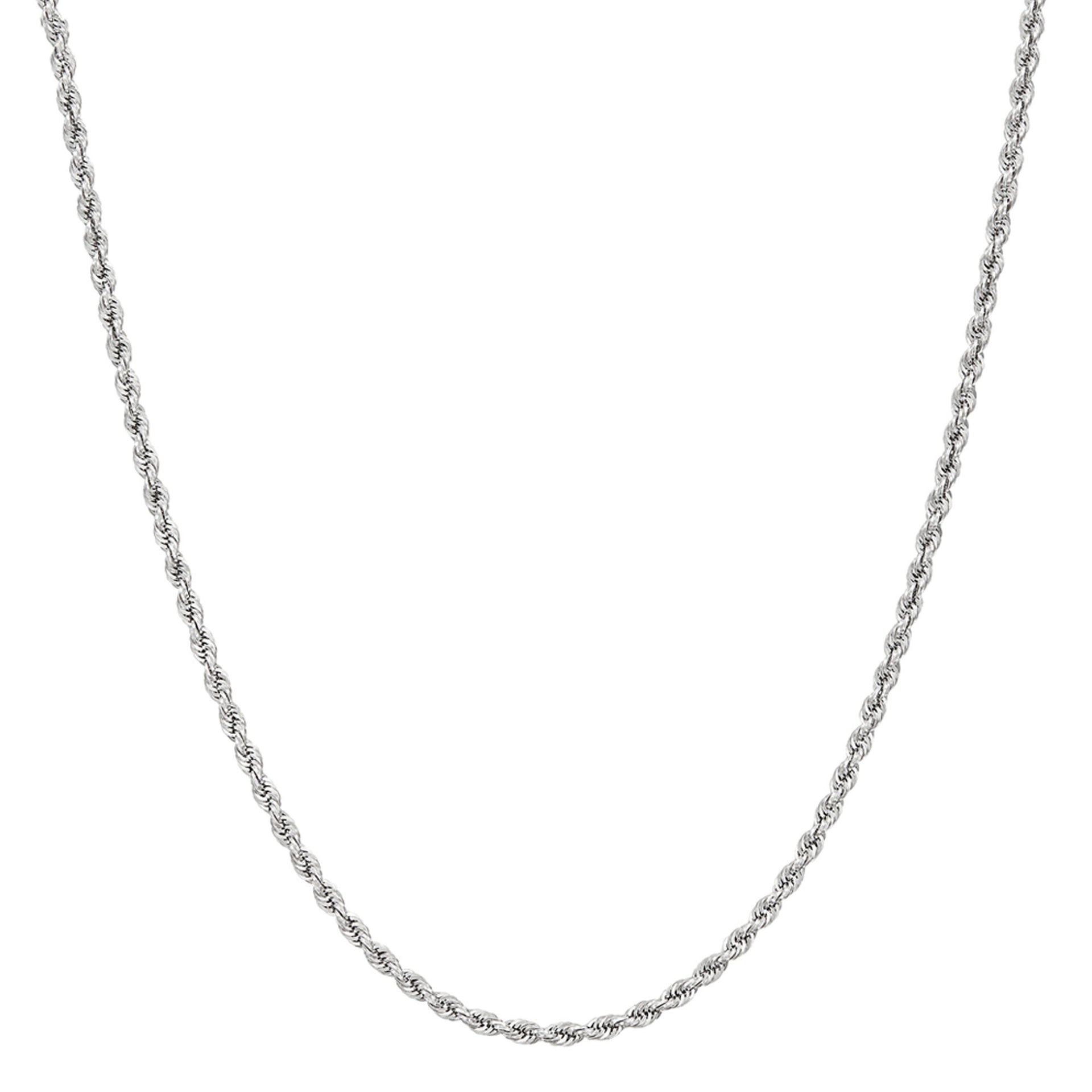 Glitter Rope Chain Necklace in 14K White Gold, 2mm, 18”