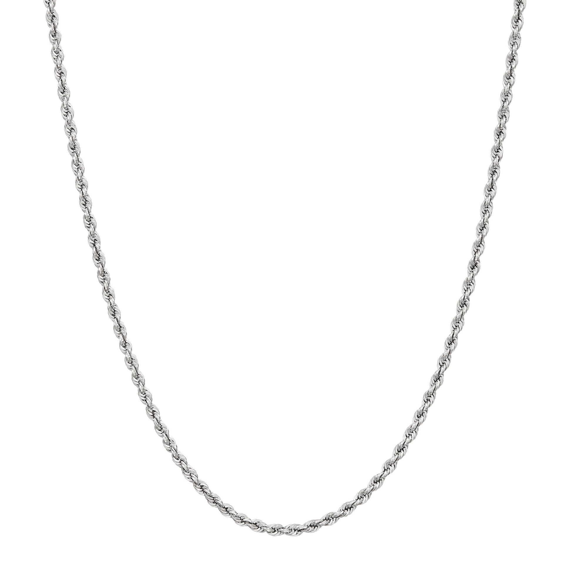 Glitter Rope Chain Necklace in 14K White Gold, 2mm, 20”