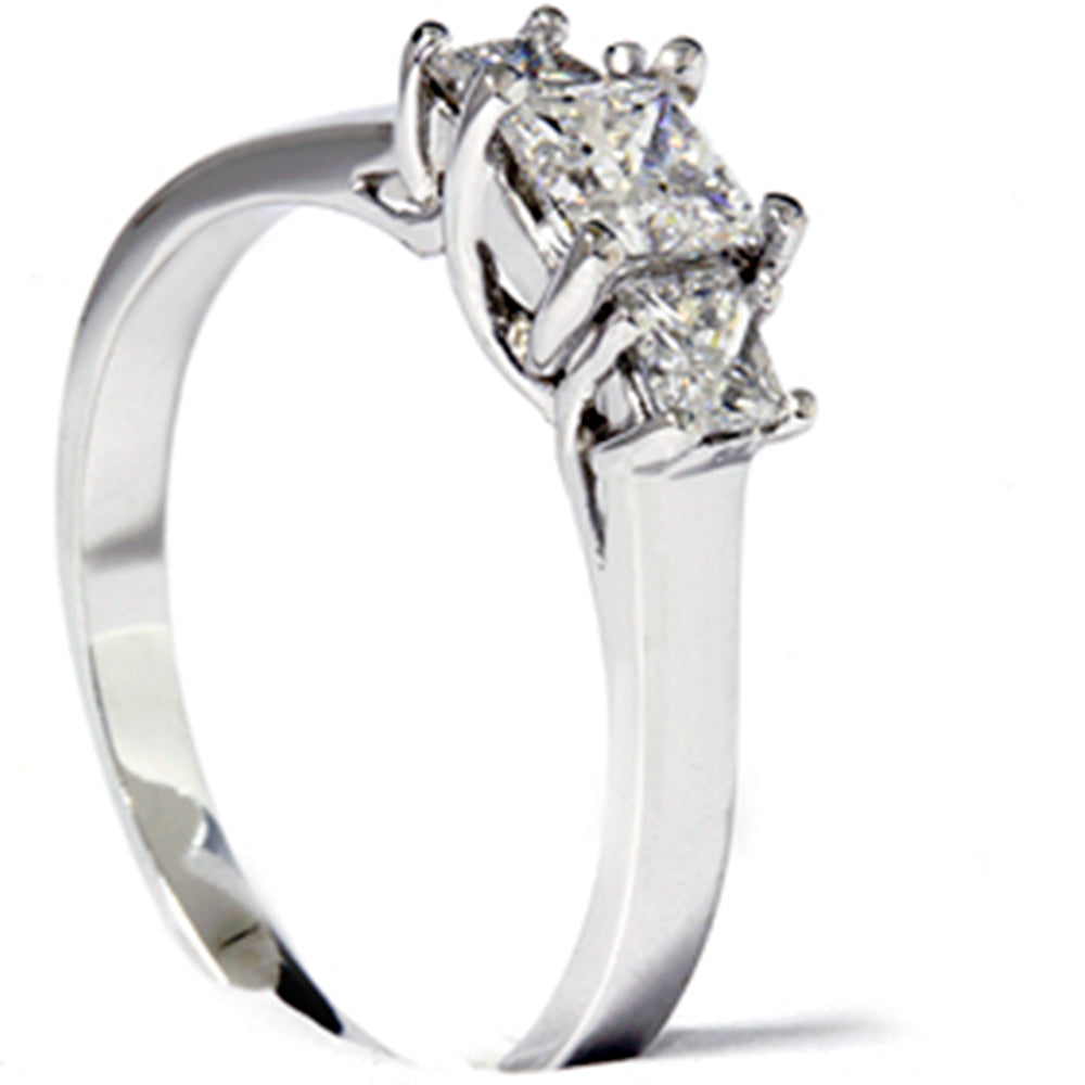 1ct Three Stone Princess Cut Diamond Engagement Ring 14K White Gold