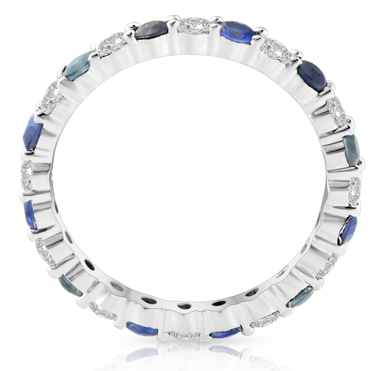 1 1/2 CT Sapphire & Diamond Eternity Wedding Ring 14K White Gold