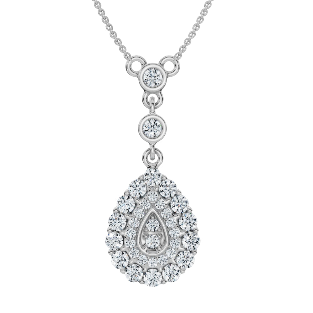 1/2ct Pear Shape Dangle Bezel Penant Gold Necklace 1' Tall Lab Grown