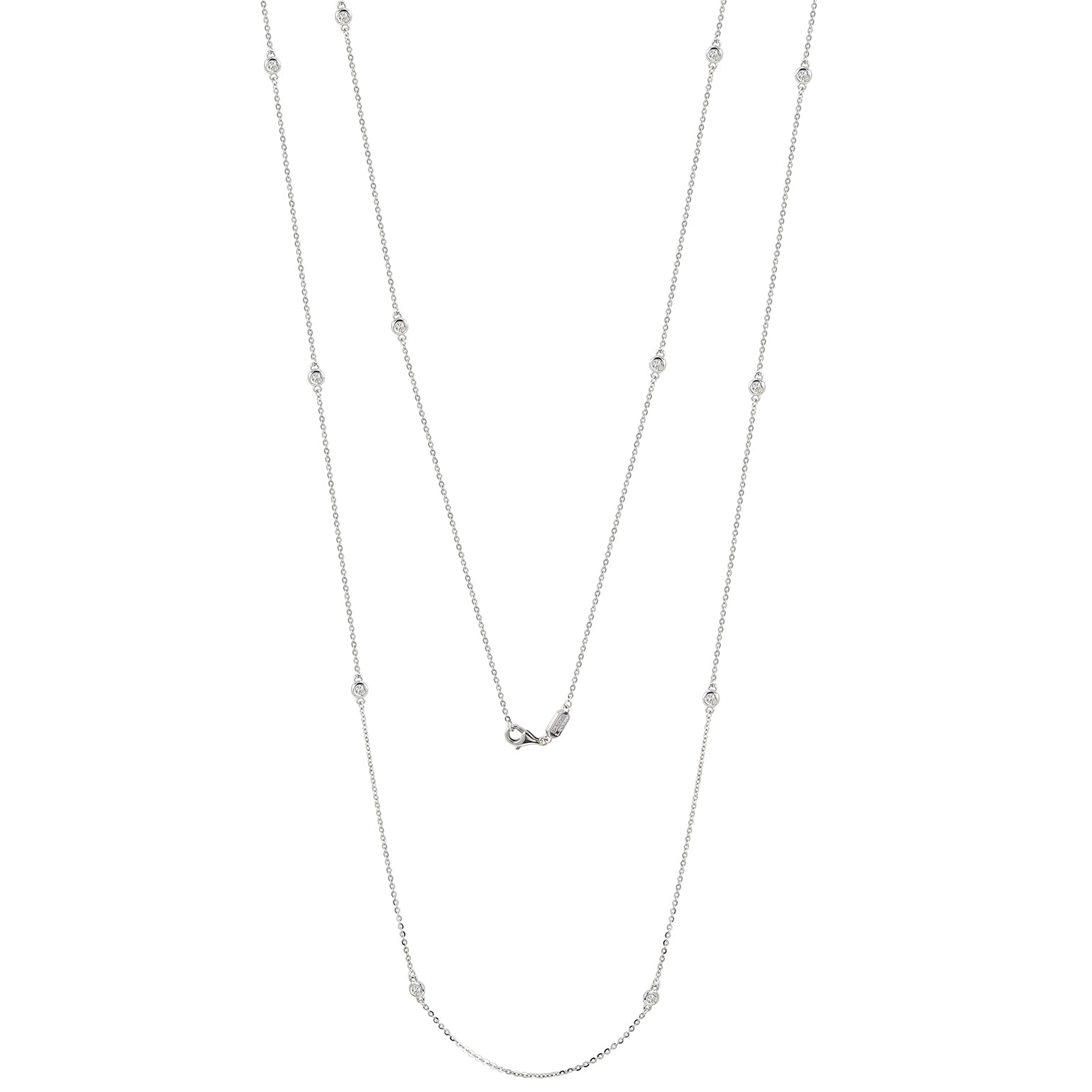 Suzy Levian 14k White Gold 1.70 CTTW Bezel Diamond Station Necklace (36 inch)