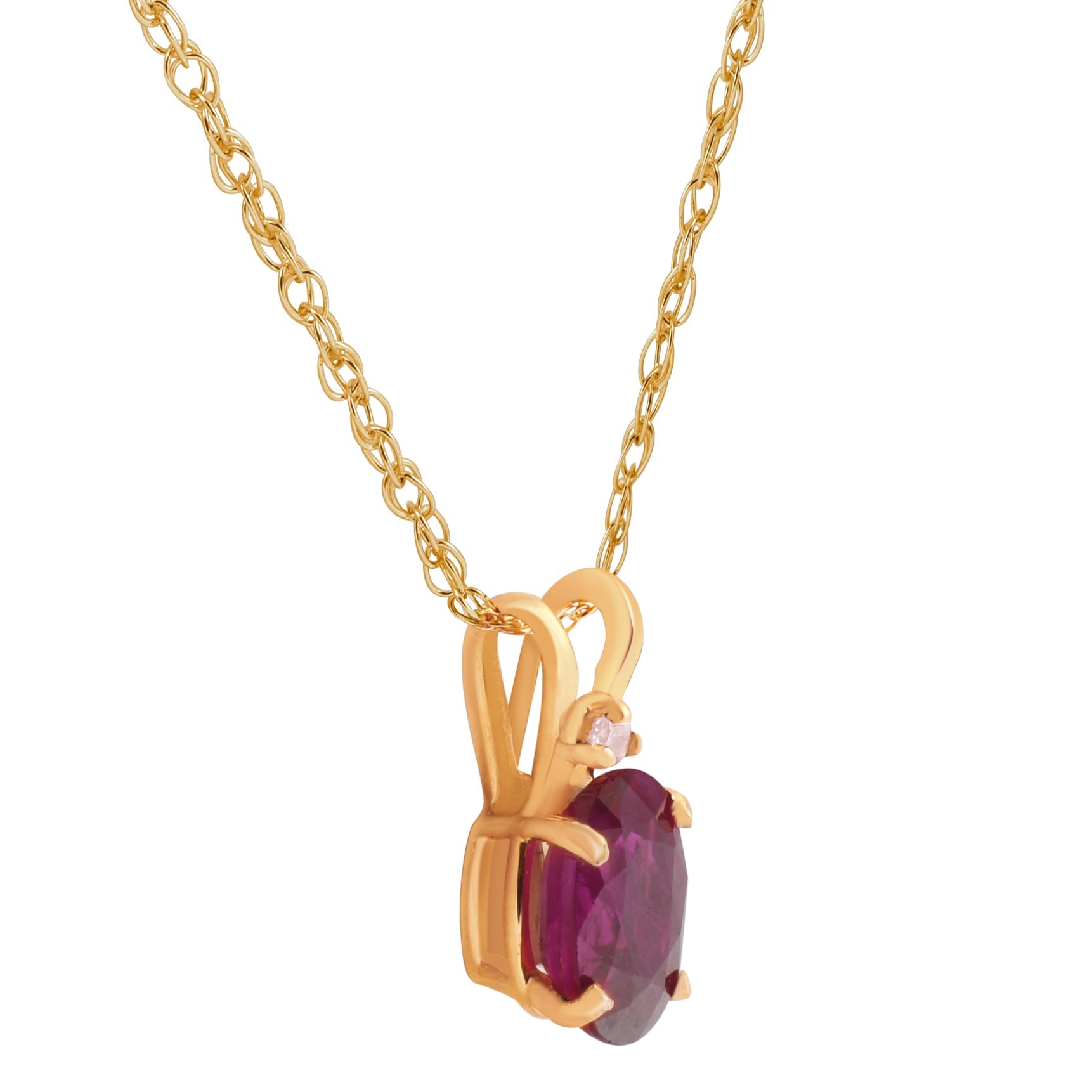 Oval Ruby & Diamond Solitaire Pendant 14 KT Yellow Gold With 18' Chain