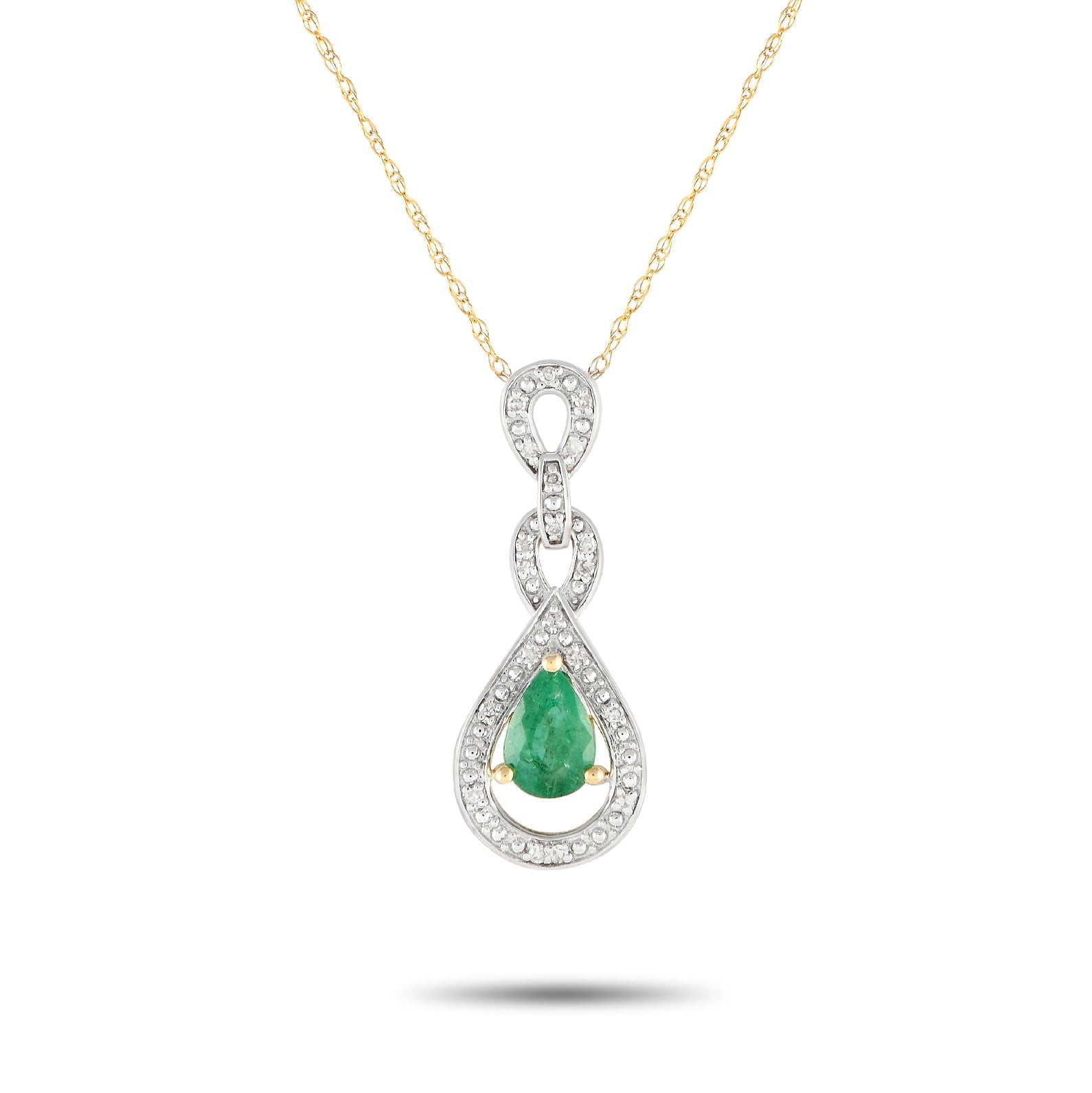 LB Exclusive 14K Yellow Gold 0.08ct Diamond and Emerald Necklace PD4-16318YEM