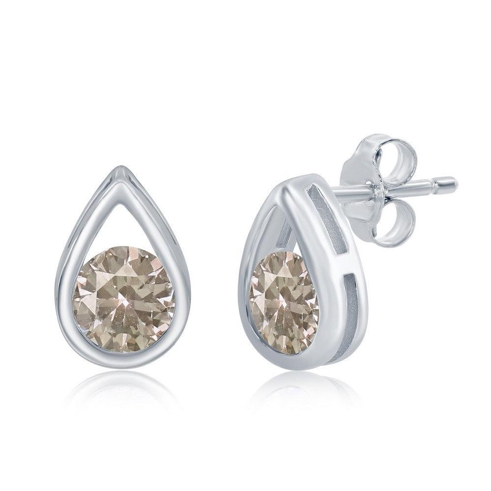 Sterling Silver Pearshaped Earrings W/Round 'June Birthstone' Studs - Alexandrite