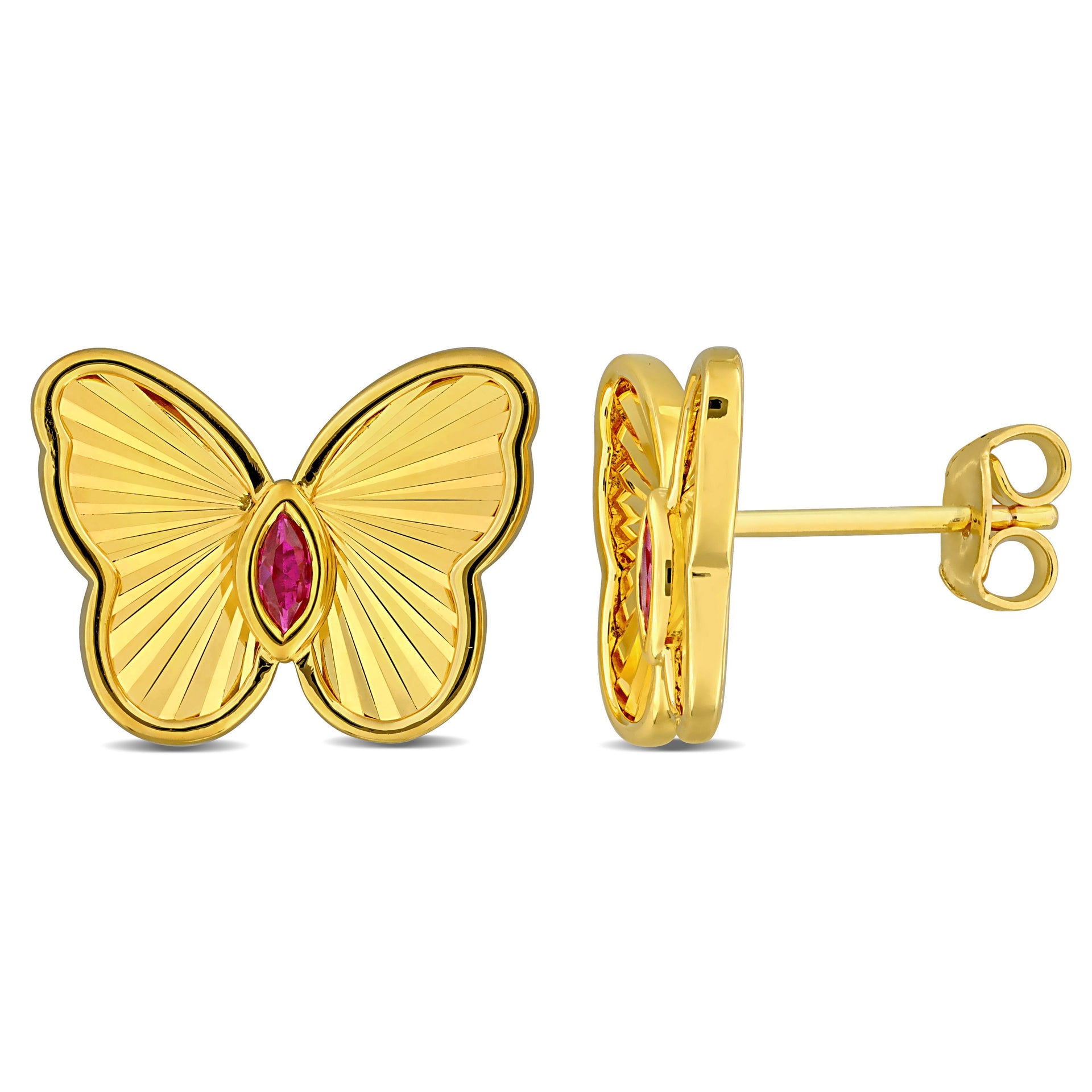 Mimi & Max 1/4ct TGW Marquise-Cut Created Ruby Butterfly Stud Earrings Yellow Silver