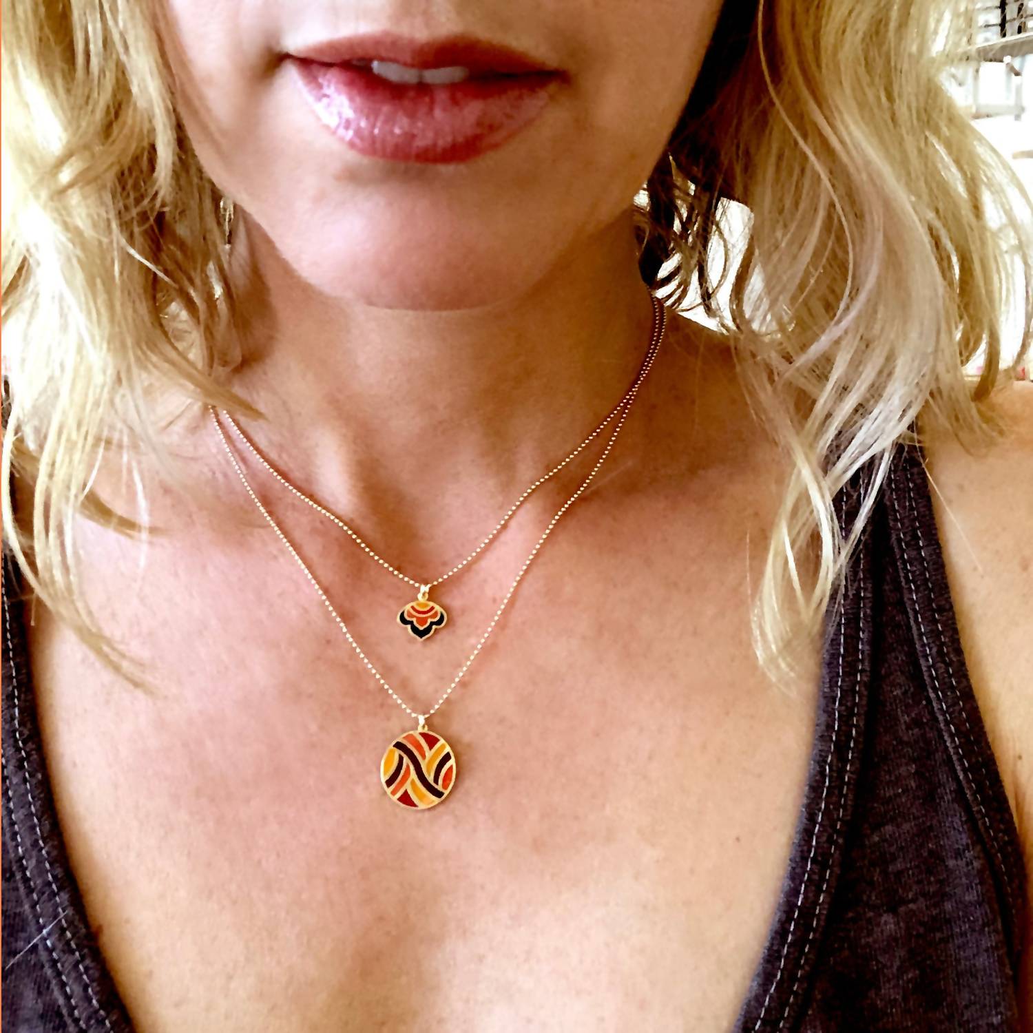 Women's Enameled Lotus Pendant Necklace In Vermeil/reds