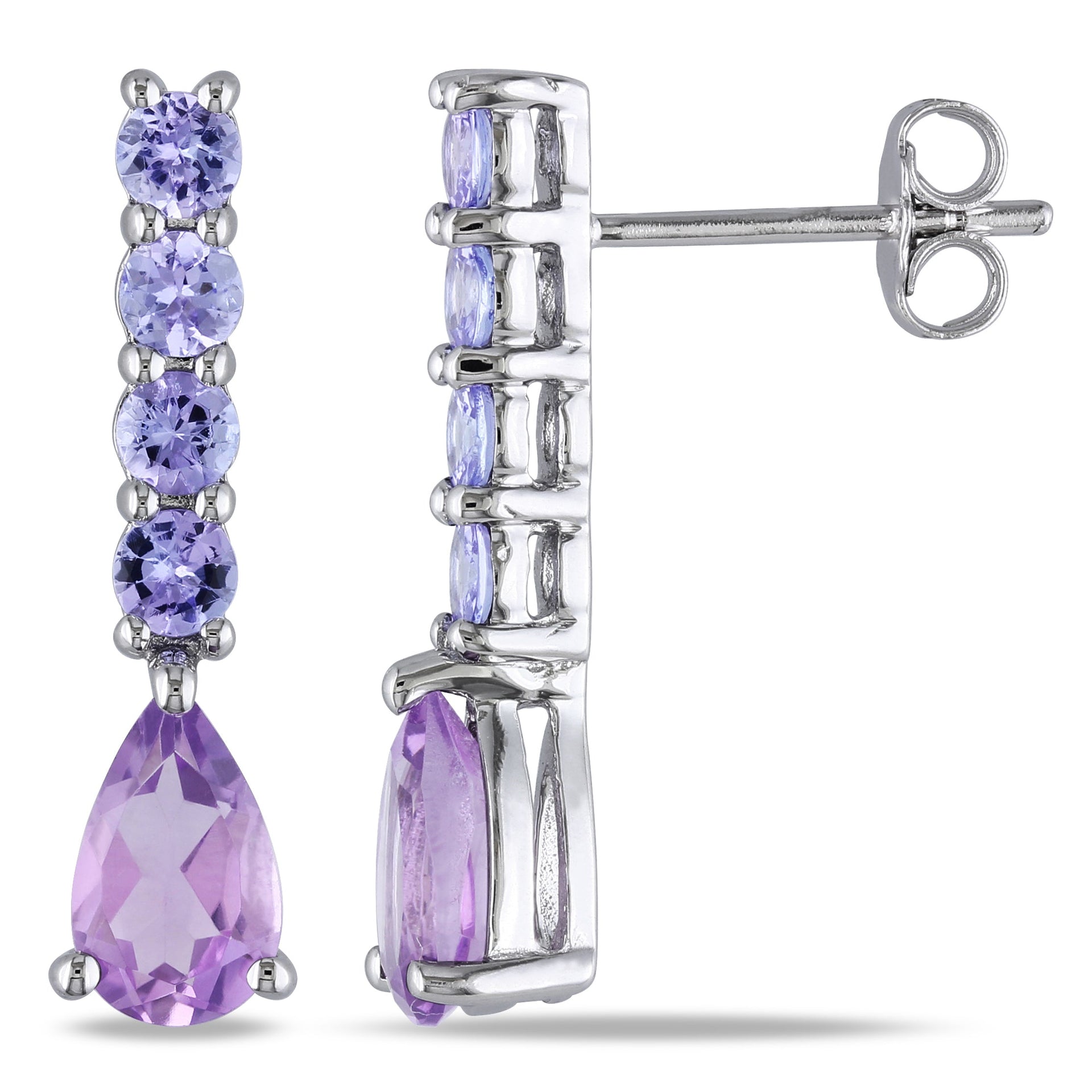 2 3/5ct TW Amethyst and Tanzanite Drop Earrings in Sterling Silver