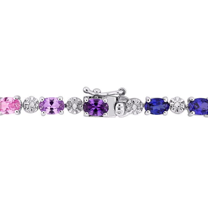 Multi-Color Lab Created Sapphire Bracelet with Diamond Accents in Sterling Silver