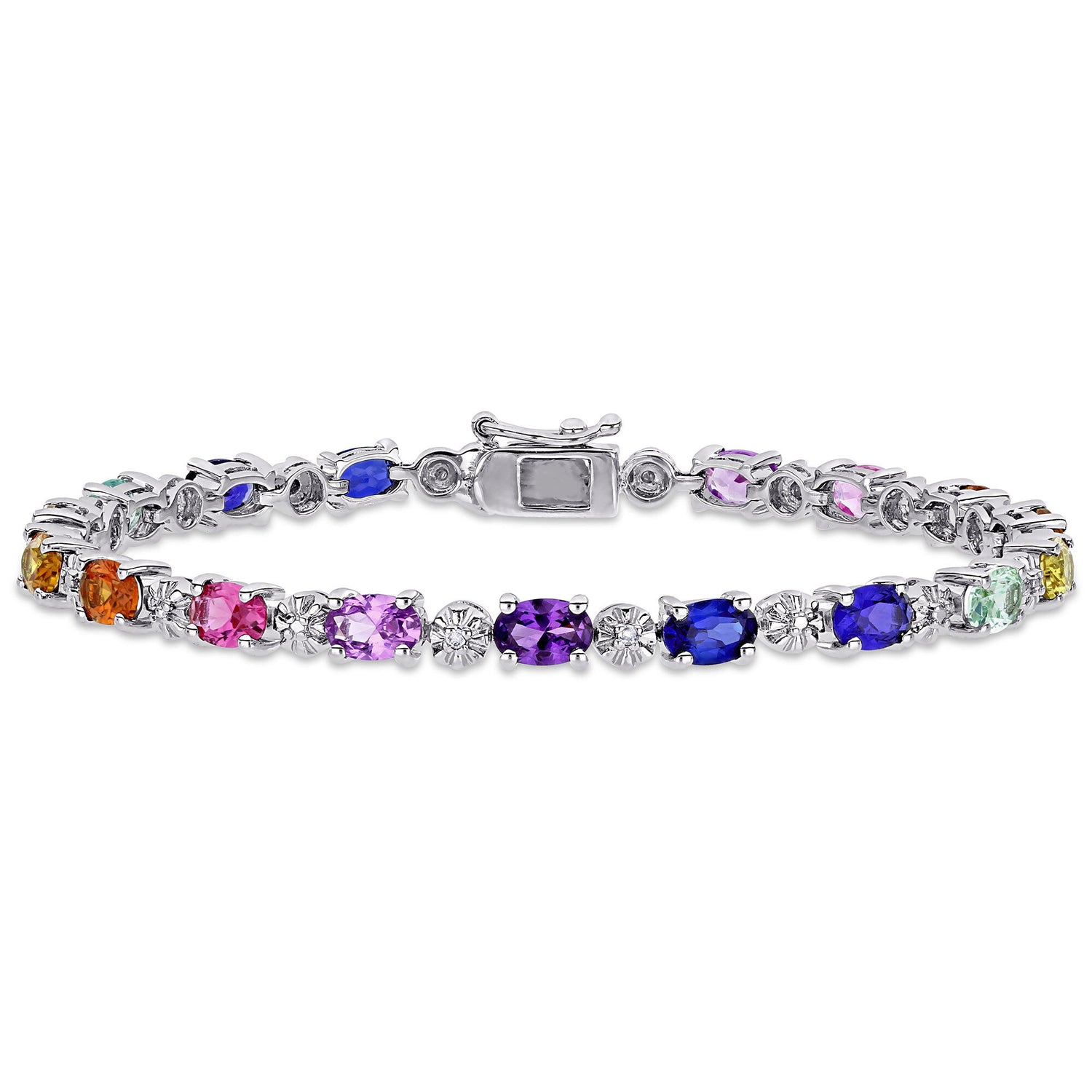 Multi-Color Lab Created Sapphire Bracelet with Diamond Accents in Sterling Silver