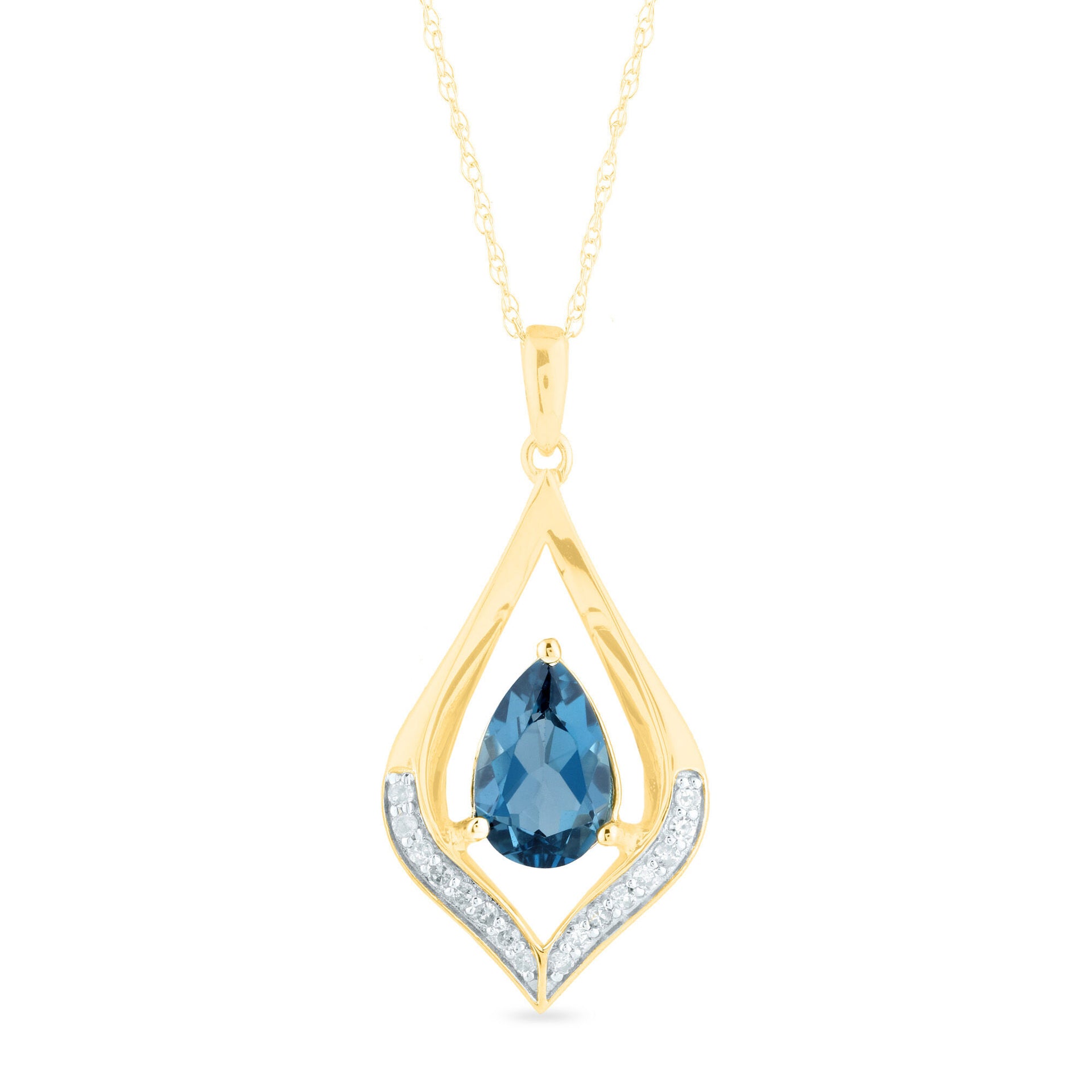 Pear-Shaped London Blue Topaz & Diamond Pendant in 10K Yellow Gold