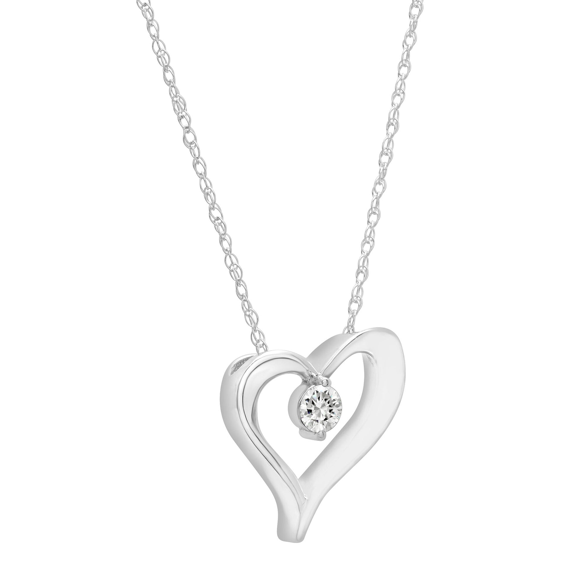Diamond Single Stone Heart Pendant in 10K White Gold (1/10 ct. tw.)