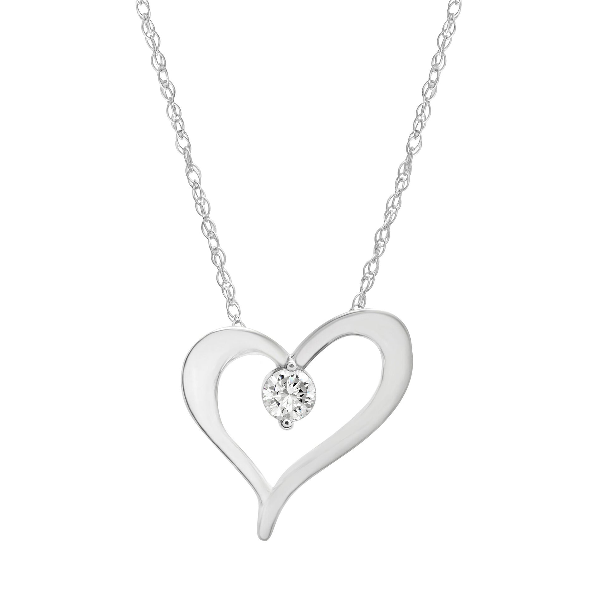 Diamond Single Stone Heart Pendant in 10K White Gold (1/10 ct. tw.)