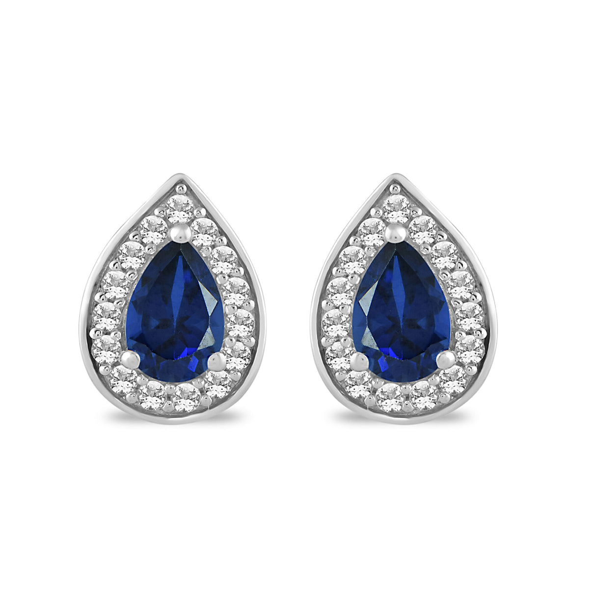 Pear-Shaped Lab Created Blue & White Sapphire Earrings in Sterling Silver