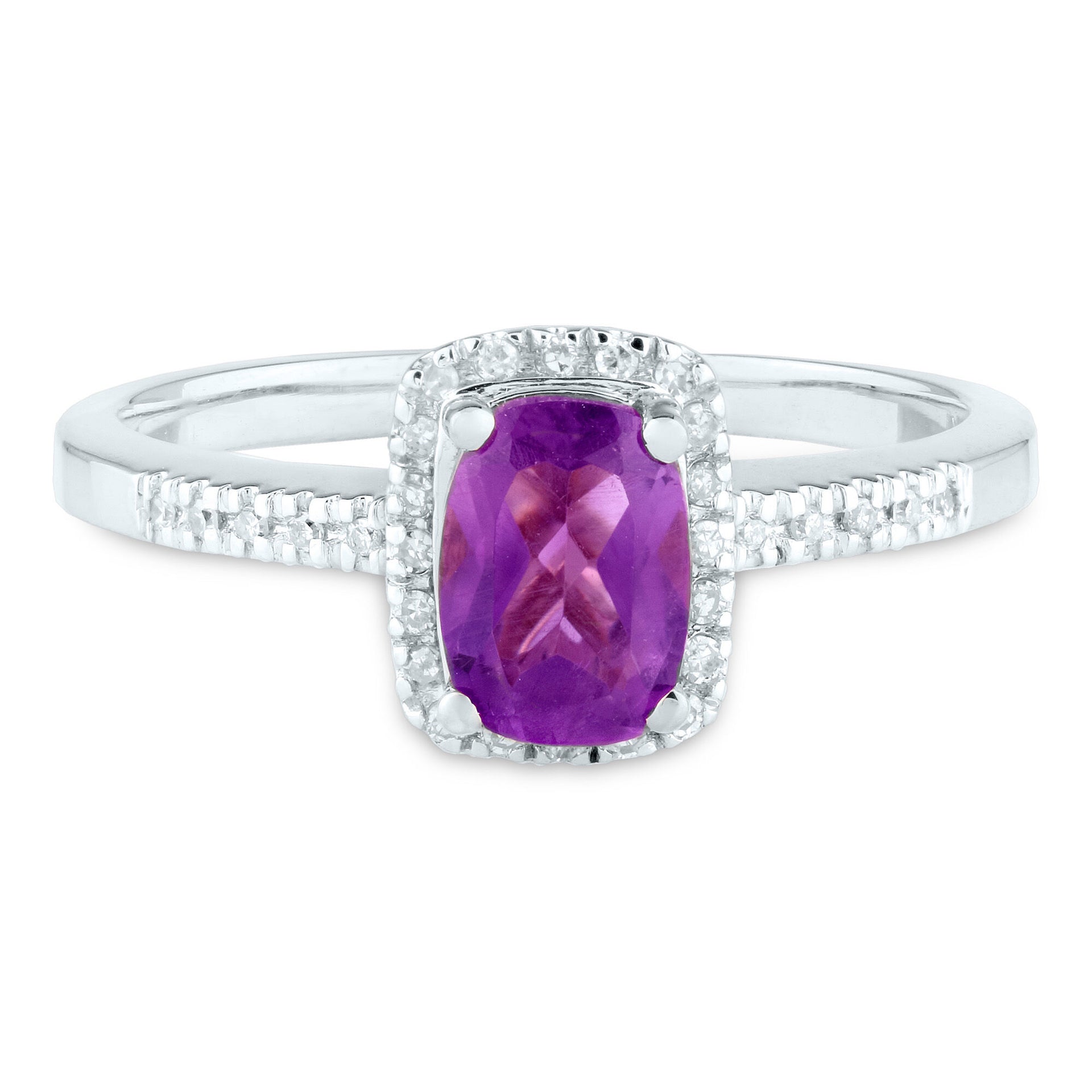 Amethyst and Diamond Ring in 10K White Gold (1/10 ct. tw.)
