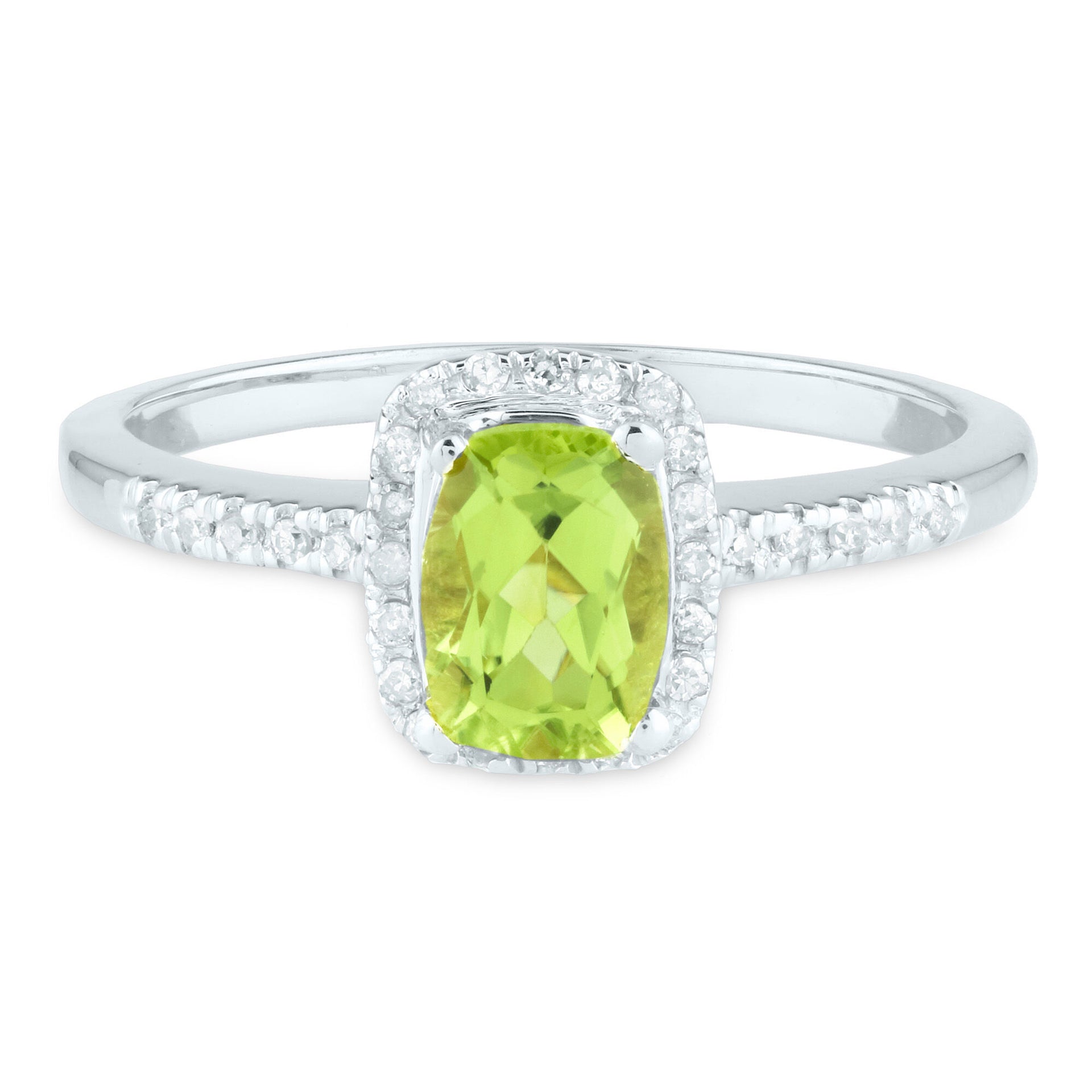 Peridot and Diamond Ring in 10K White Gold (1/10 ct. tw.)
