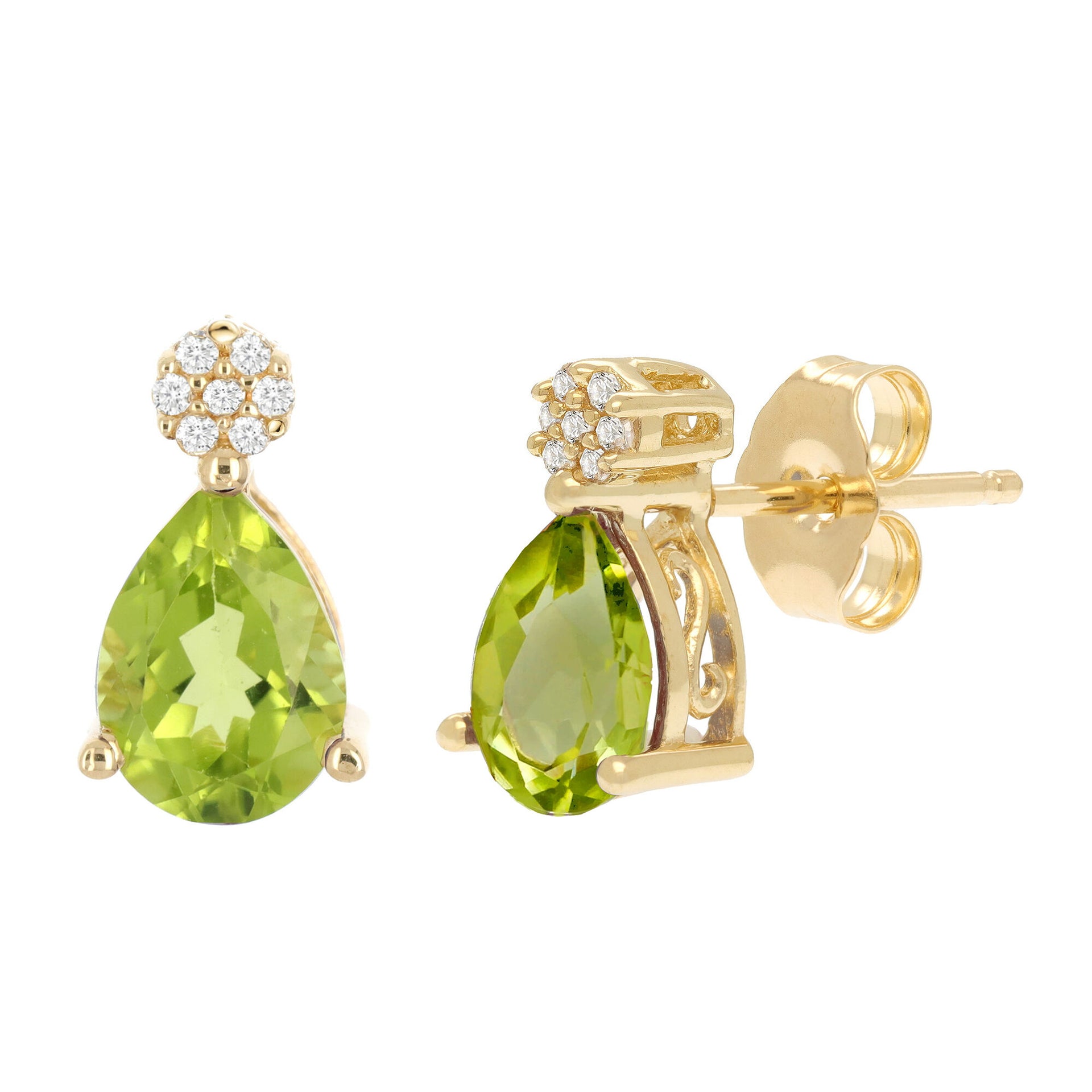 Peridot and Diamond Accent Earrings in 10K Yellow Gold