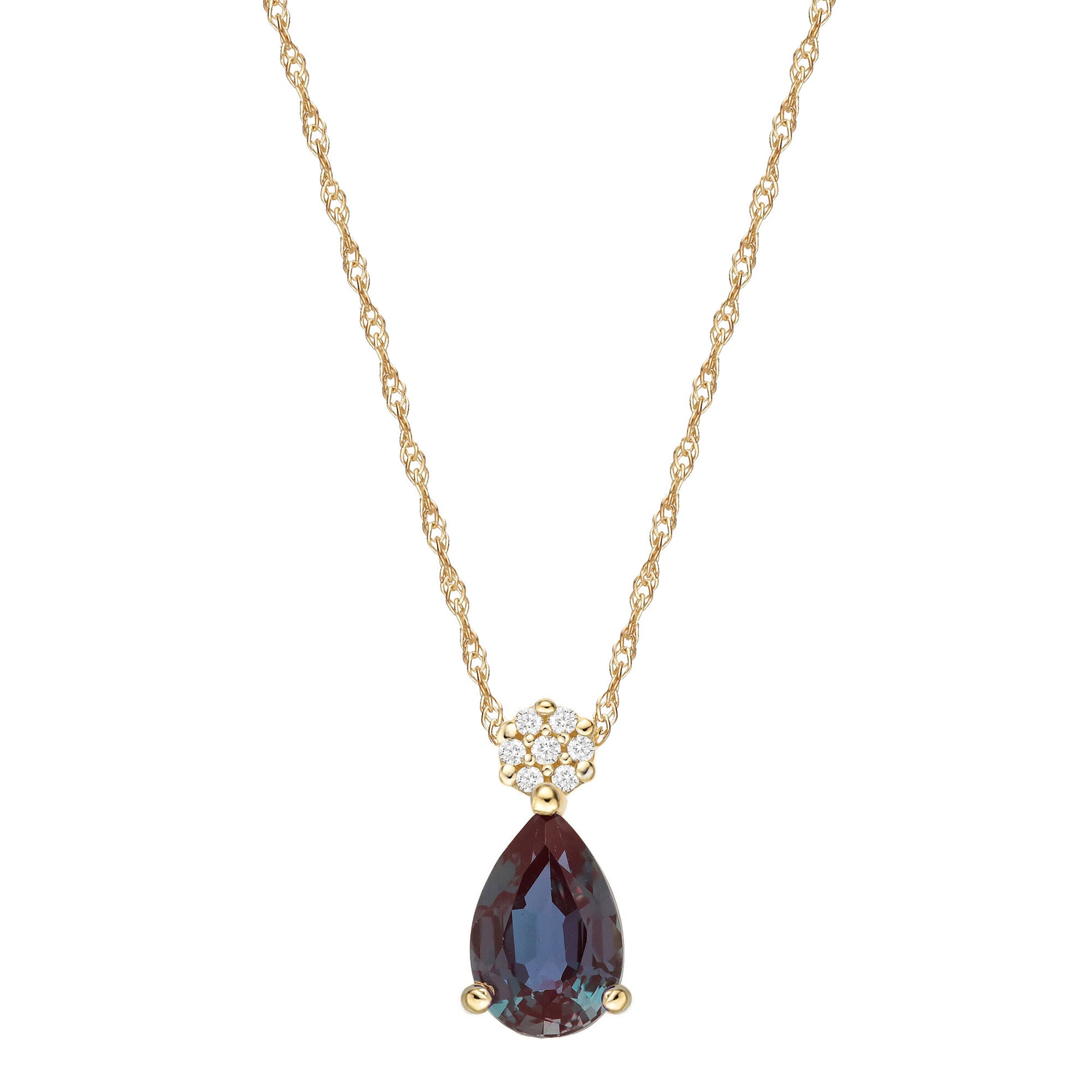 Lab Created Alexandrite and Diamond Pendant in 10K Yellow Gold