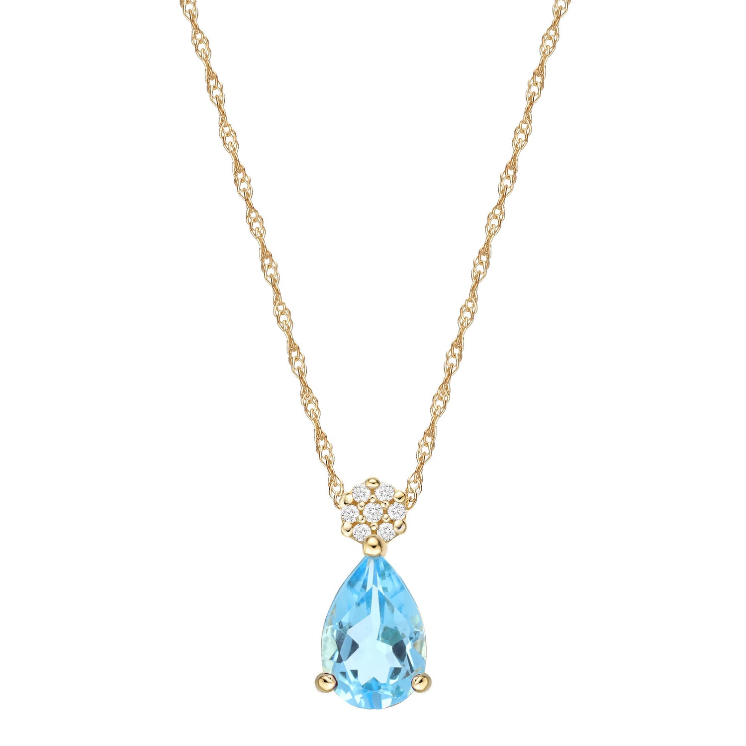 Blue Topaz and Diamond Pendant in 10K Yellow Gold