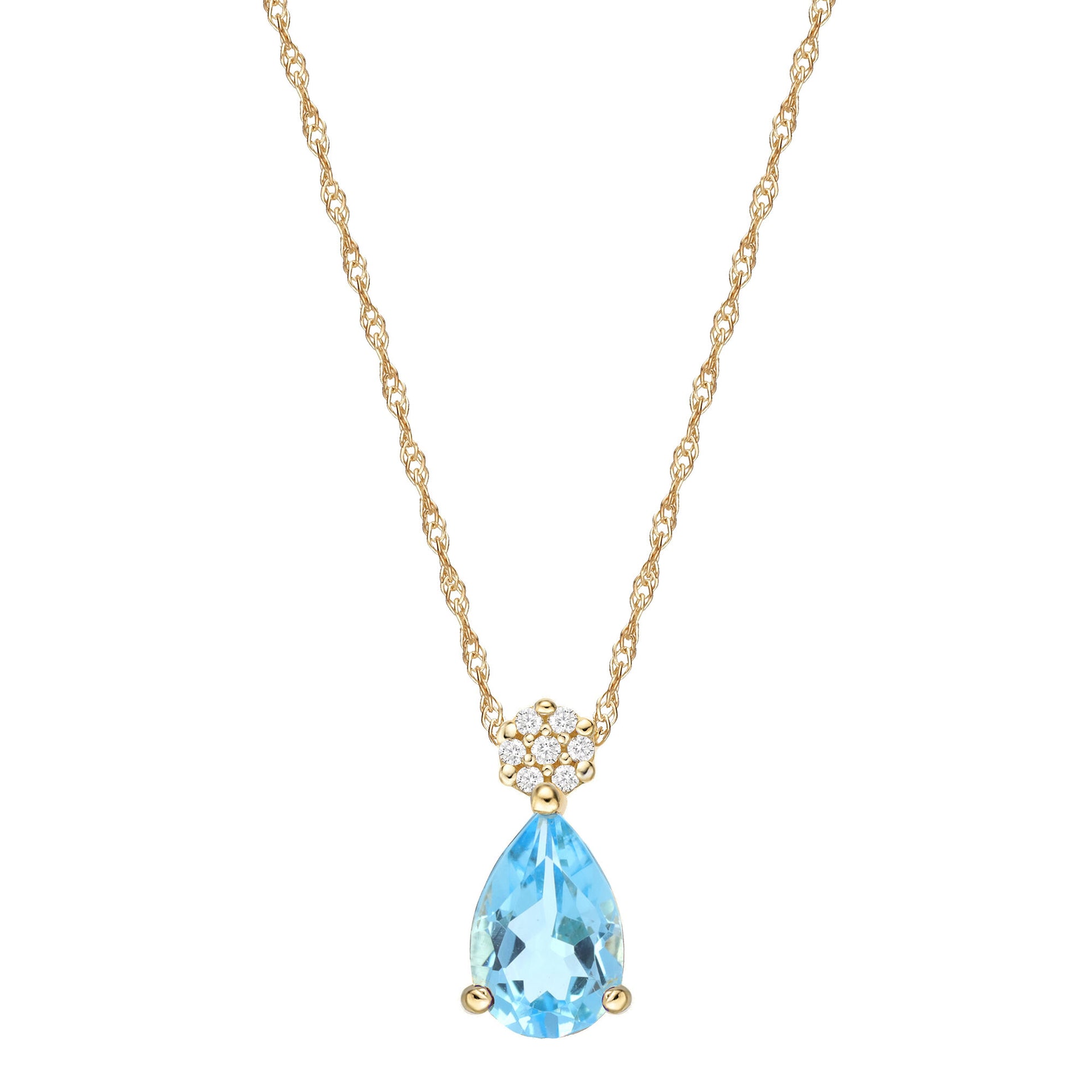 Blue Topaz and Diamond Pendant in 10K Yellow Gold