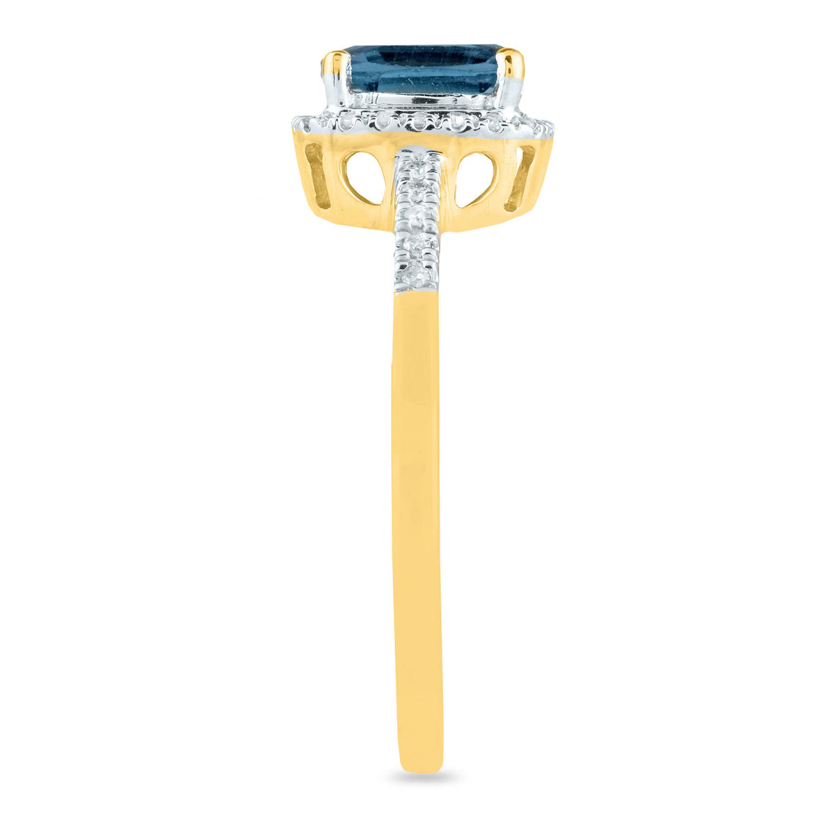 London Blue Topaz and Diamond Ring in 10K Yellow Gold (1/10 ct. tw.)