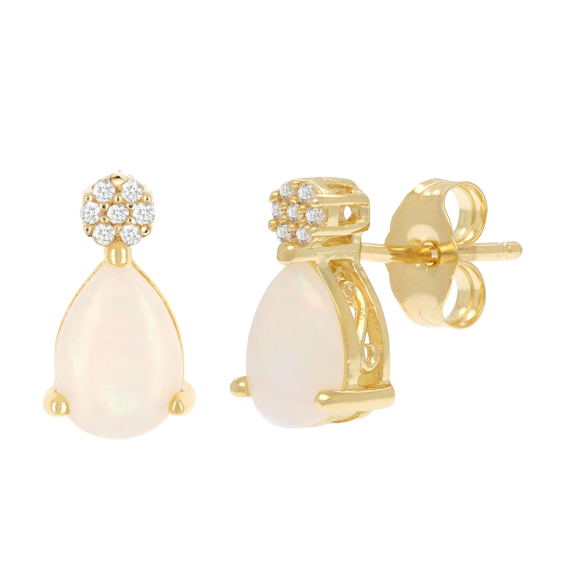 Opal and Diamond Accent Earrings in 10K Yellow Gold